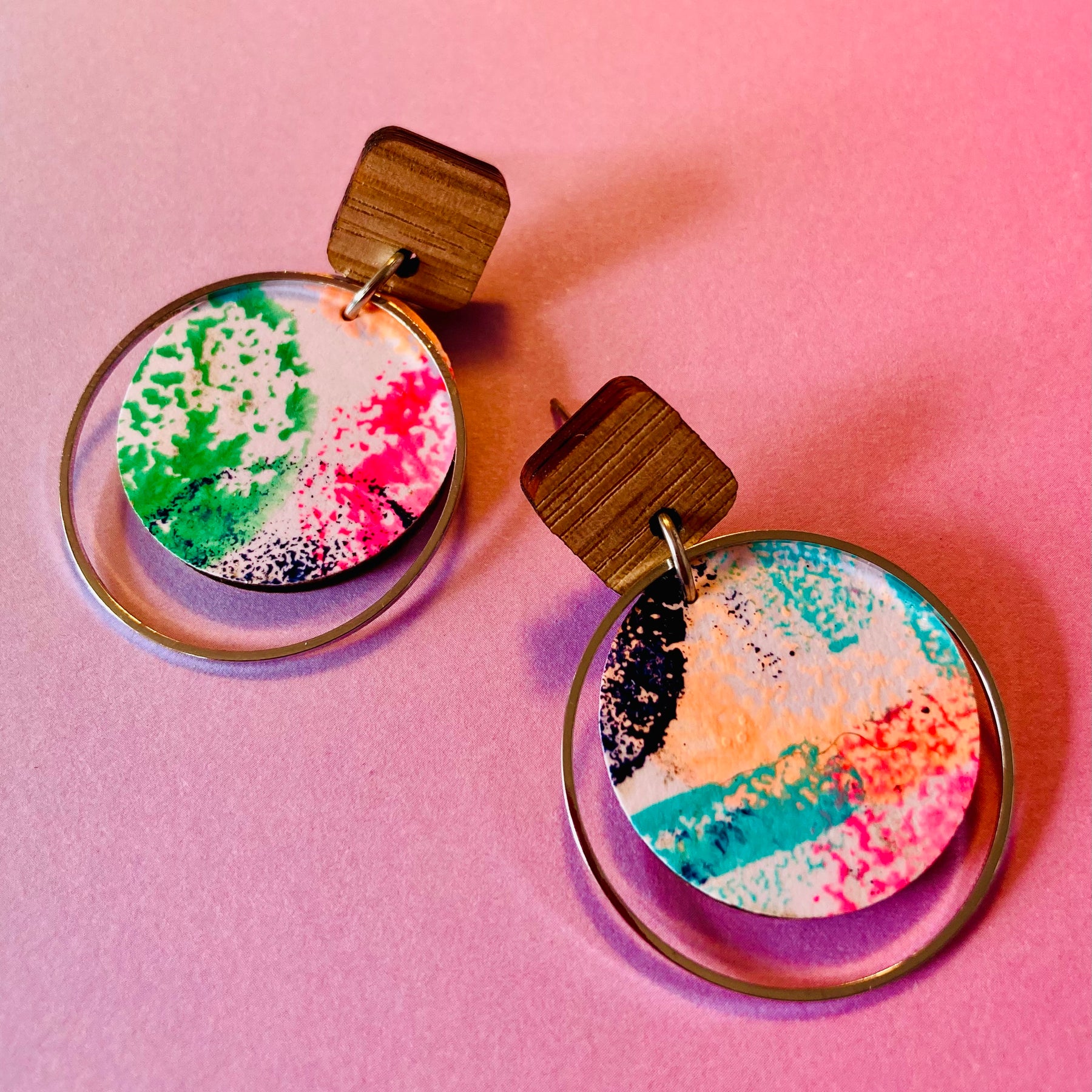 Handpainted earrings with circle embellishment