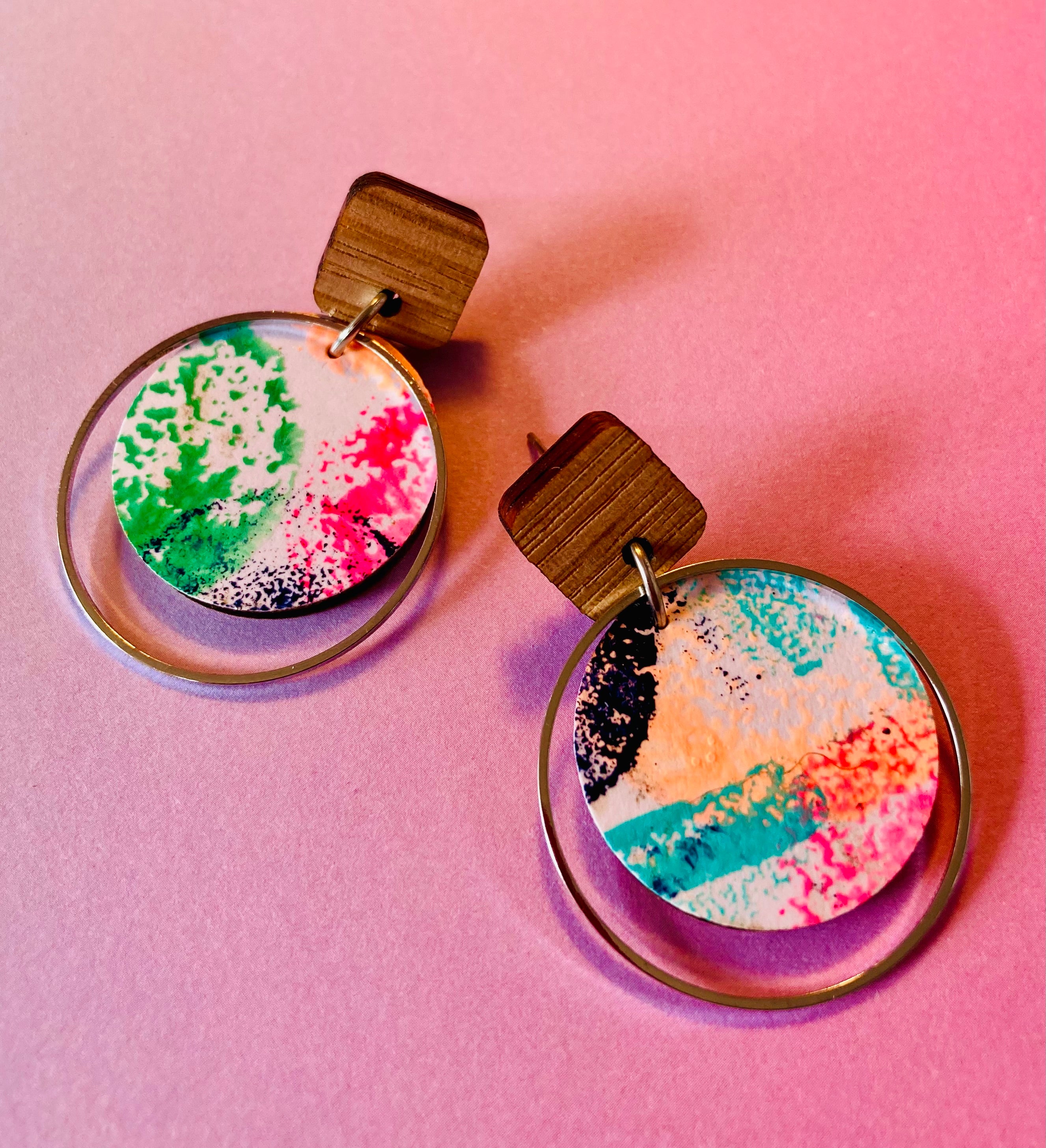 Handpainted earrings with circle embellishment