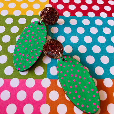 Green dotty hand painted earrings