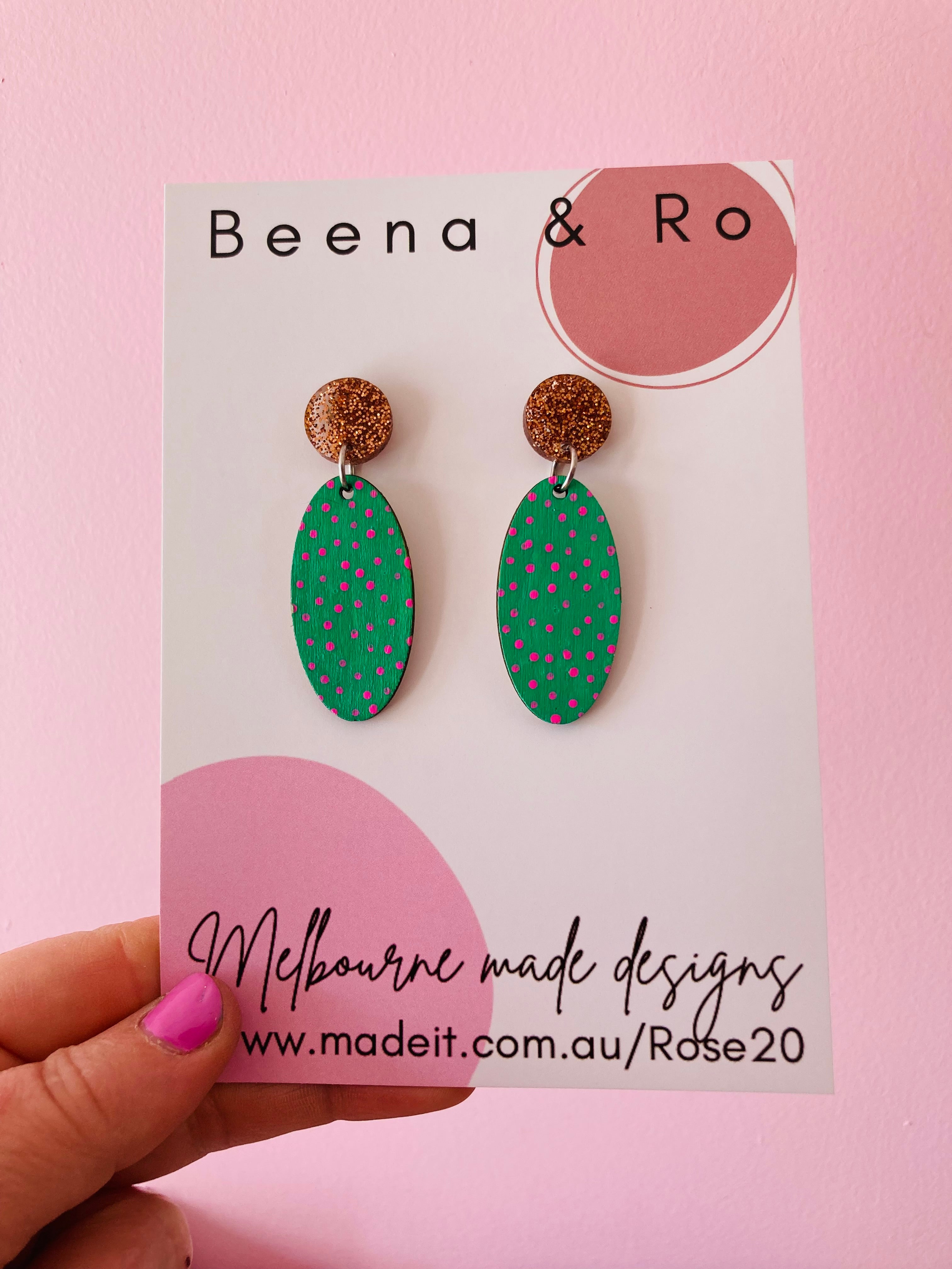 Green dotty hand painted earrings