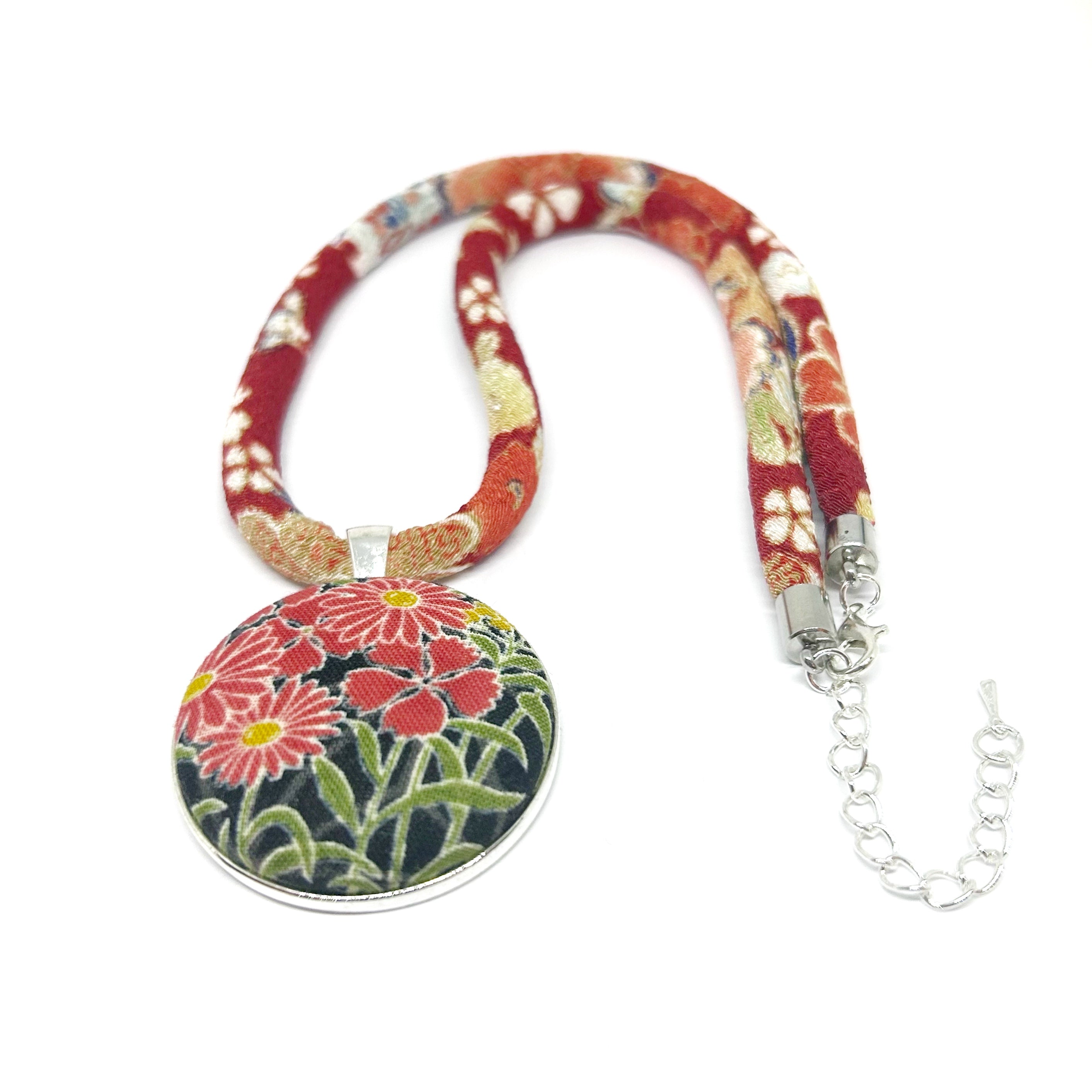 Kimono Pendant Necklace - Red Blossom