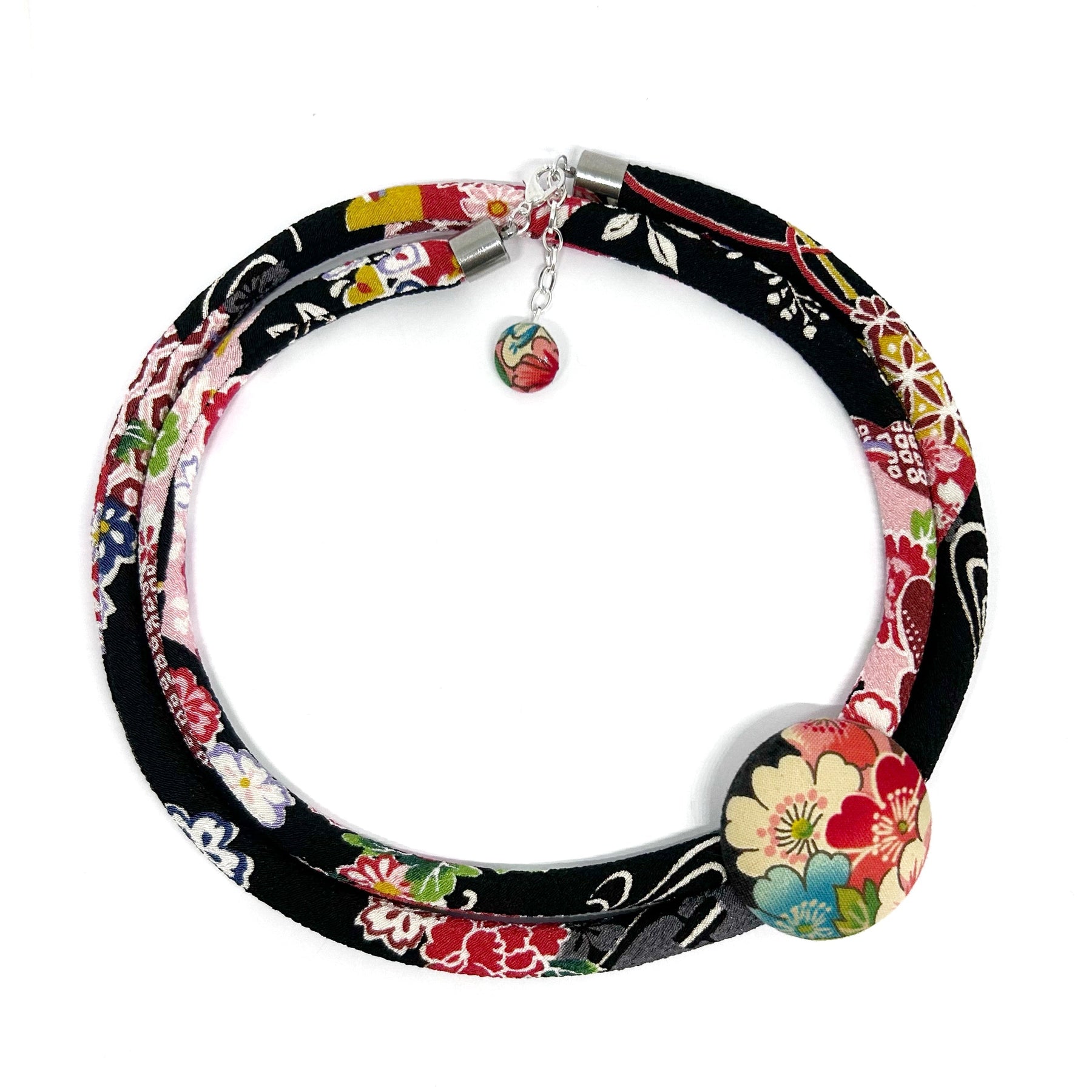 Kimono Cord Necklace - Black Blossom
