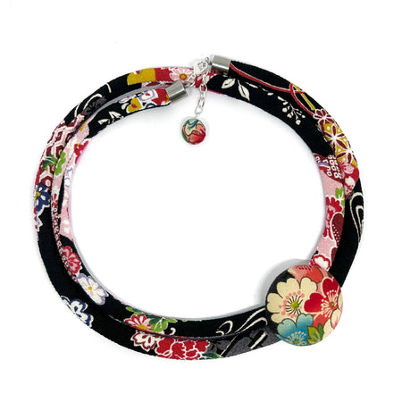 Kimono Cord Necklace - Black Blossom