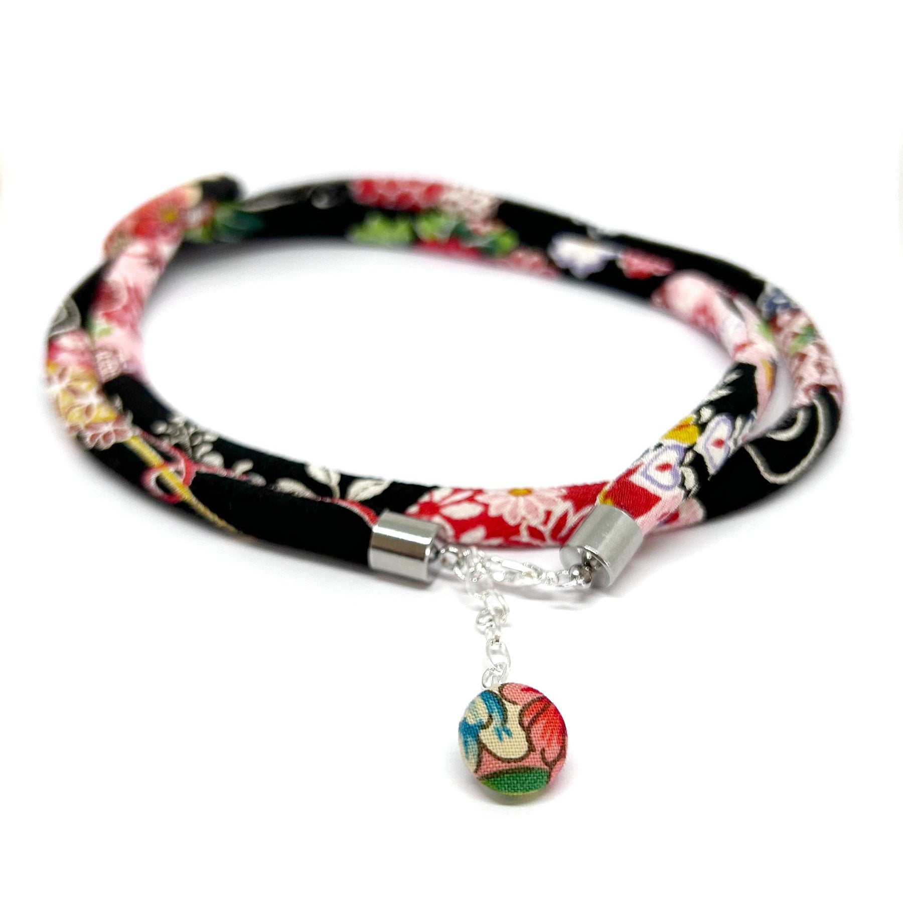 Kimono Cord Necklace - Black Blossom