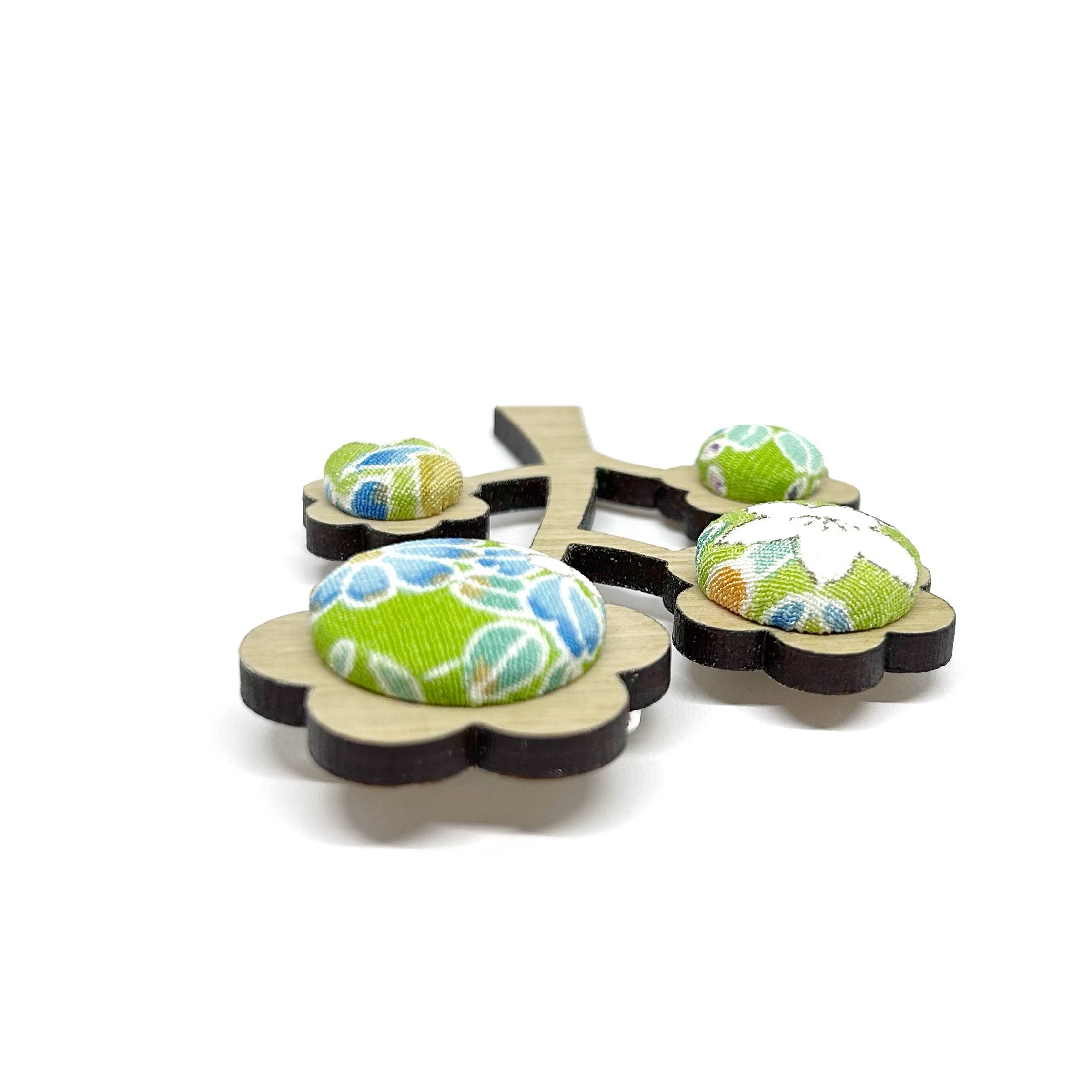 Kimono Tree Brooch - Multi Greens