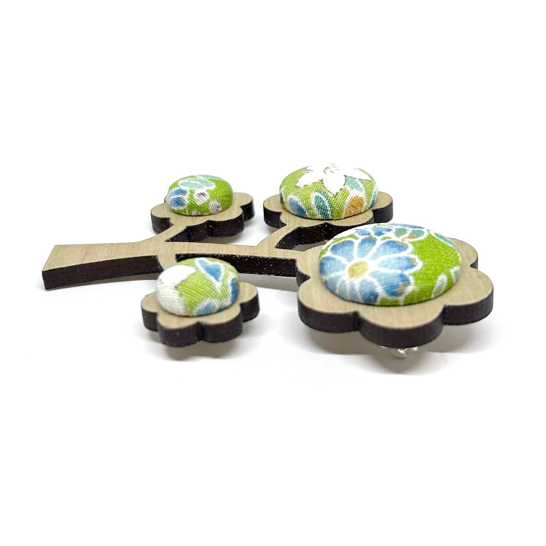Kimono Tree Brooch - Multi Greens