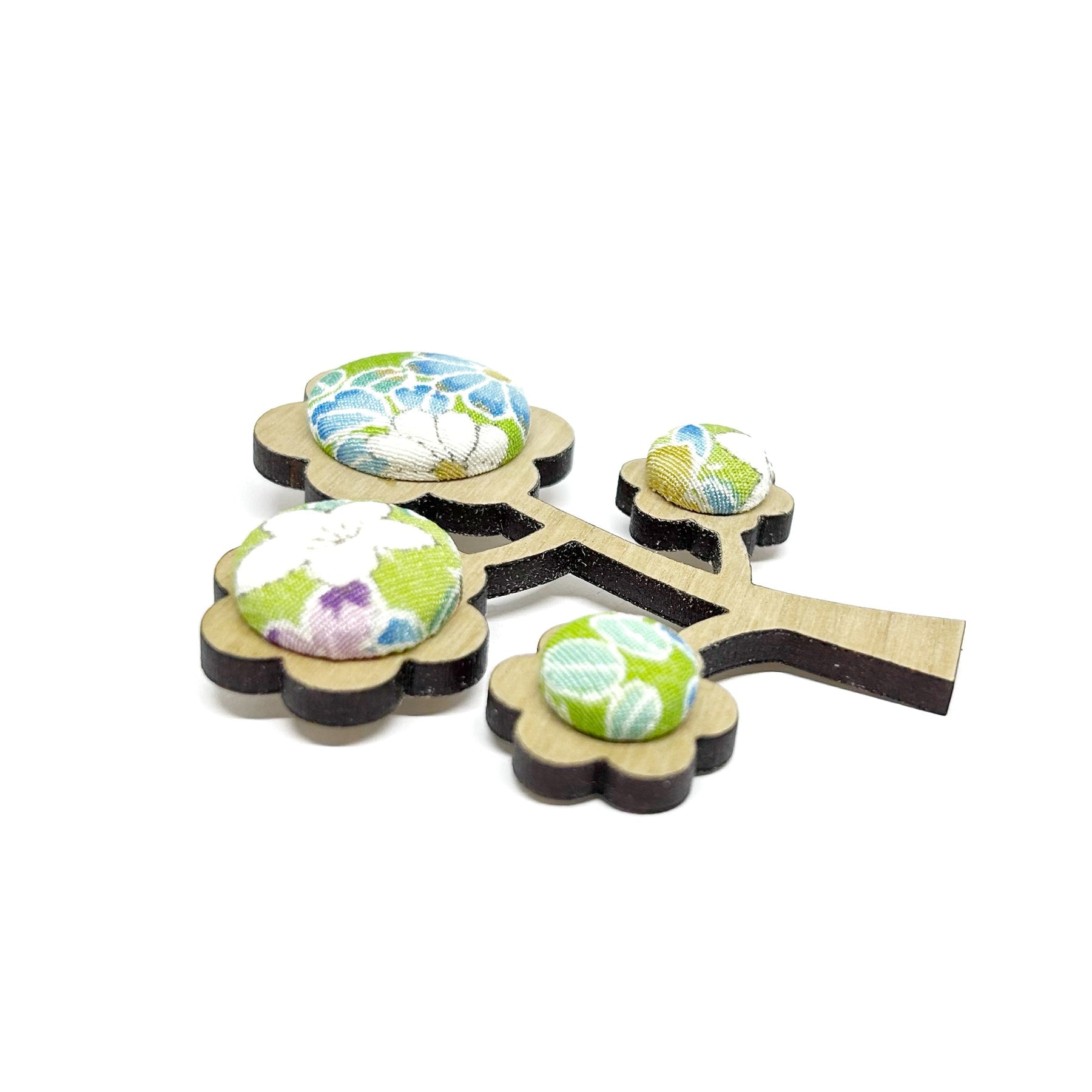 Kimono Tree Brooch - Multi Greens