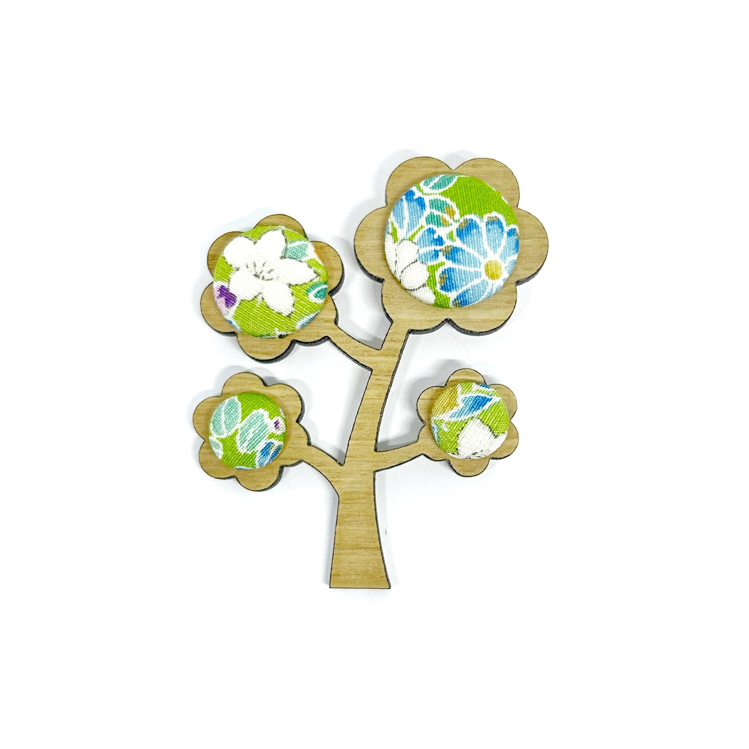 Kimono Tree Brooch - Multi Greens