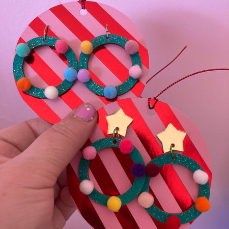 Christmas wreath earrings