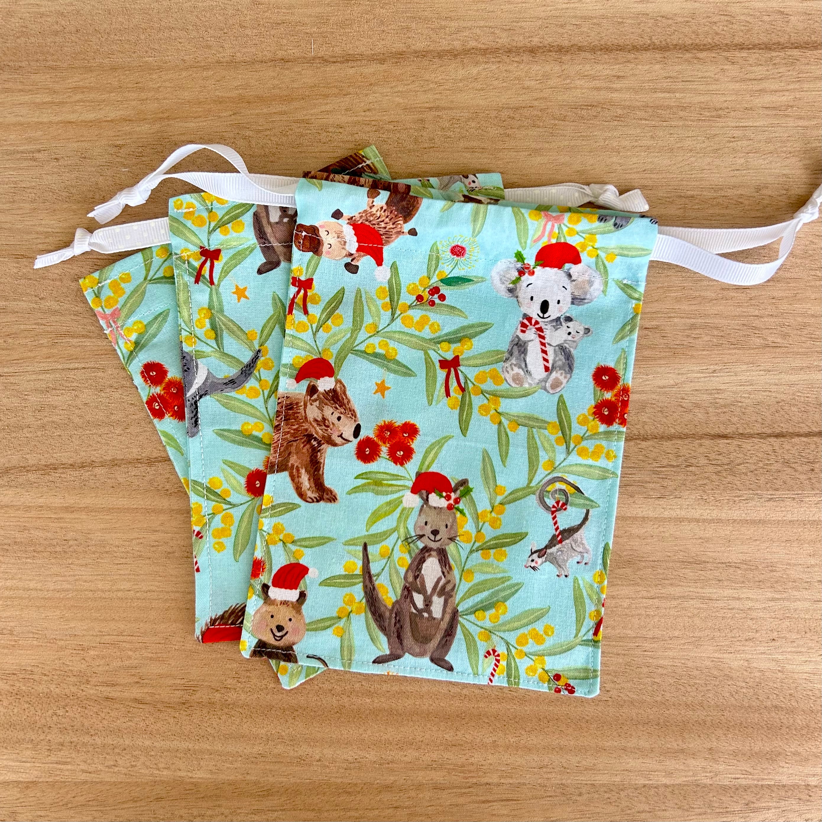 Eco Friendly | Handmade Australian | Christmas Animal | Drawstring Bags
