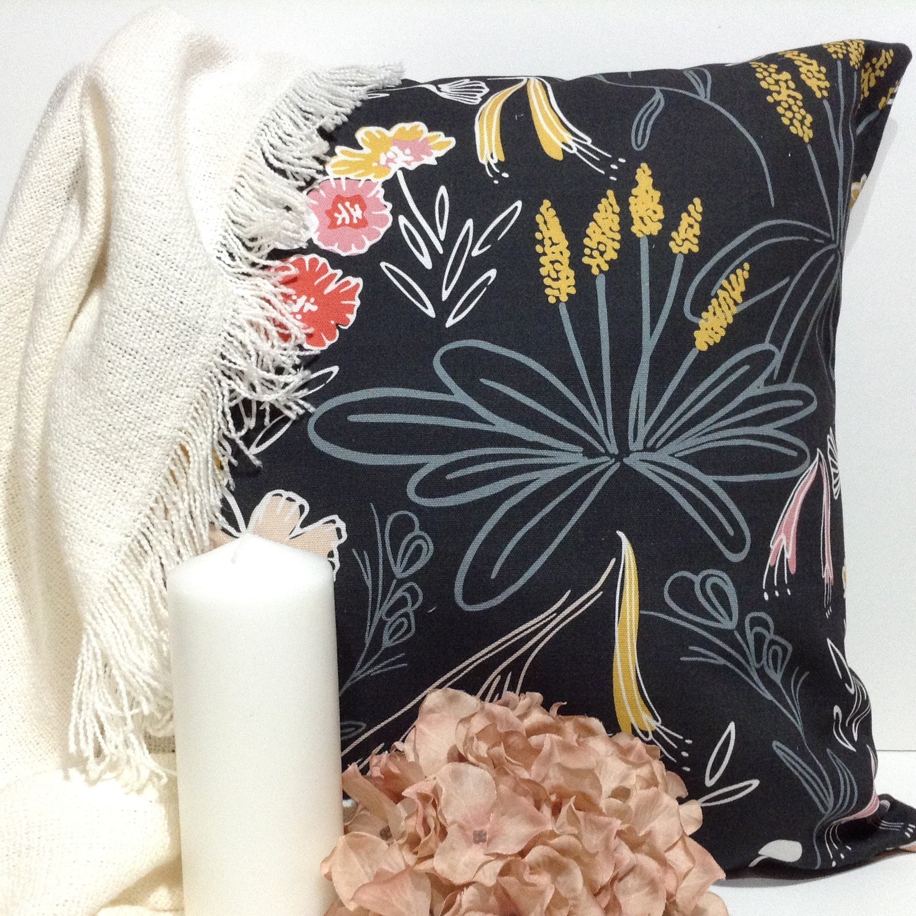 Grey floral cushion cover-Home decor