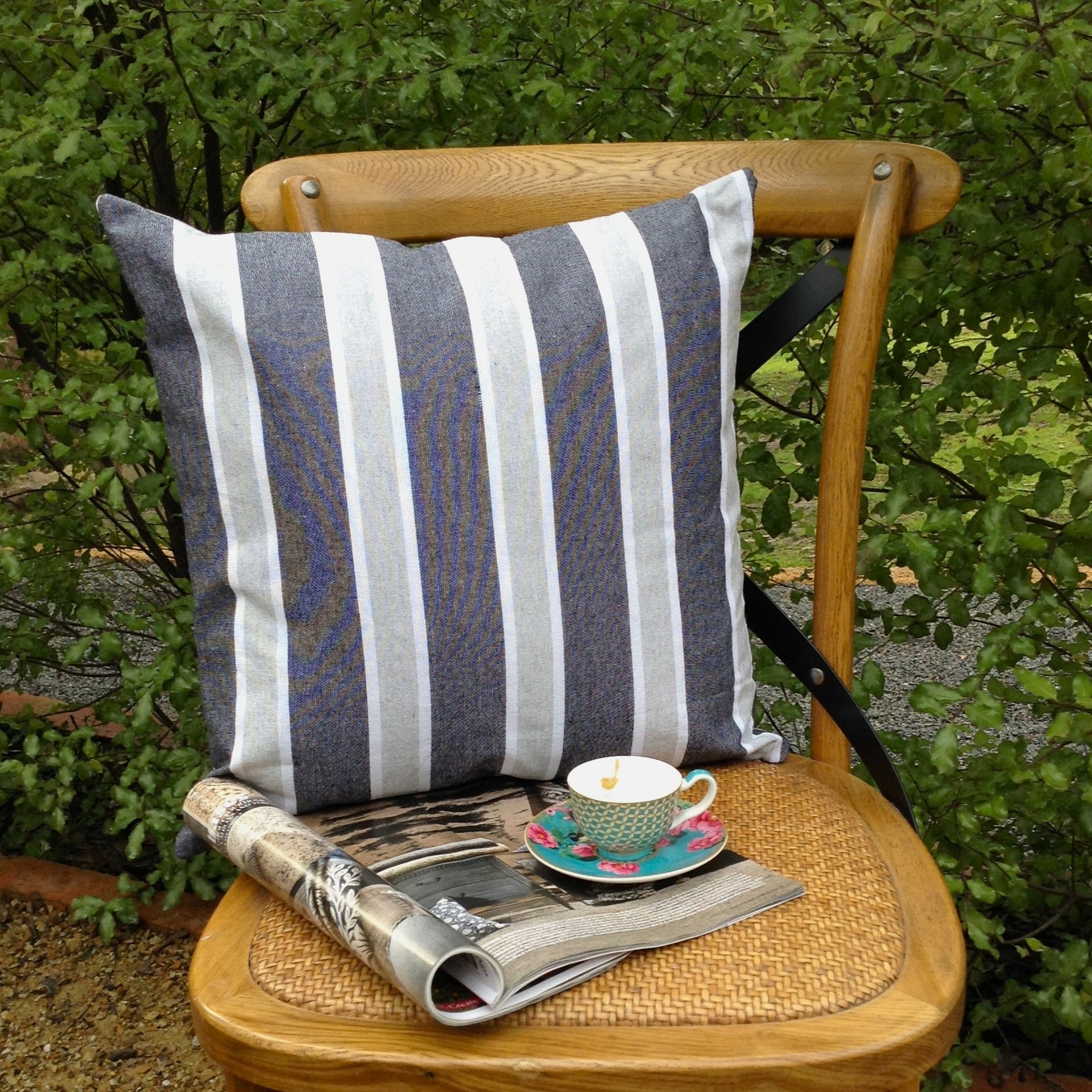 Striped Cushion Cover – Grey, Blue & Beige scatter cushion