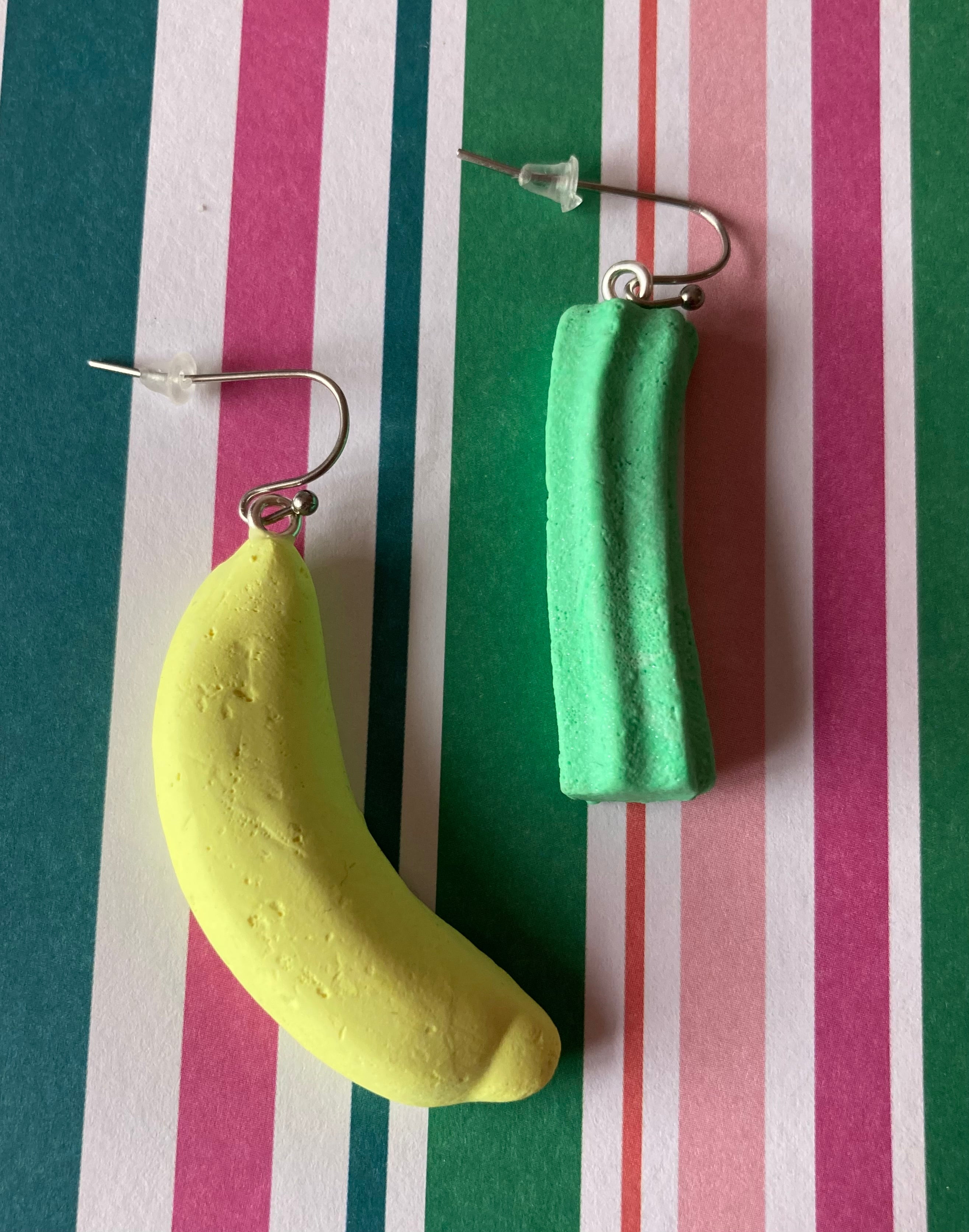 Green musk stick / banana earrings