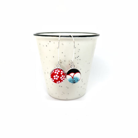 Double Sided Earrings Aqua and Red