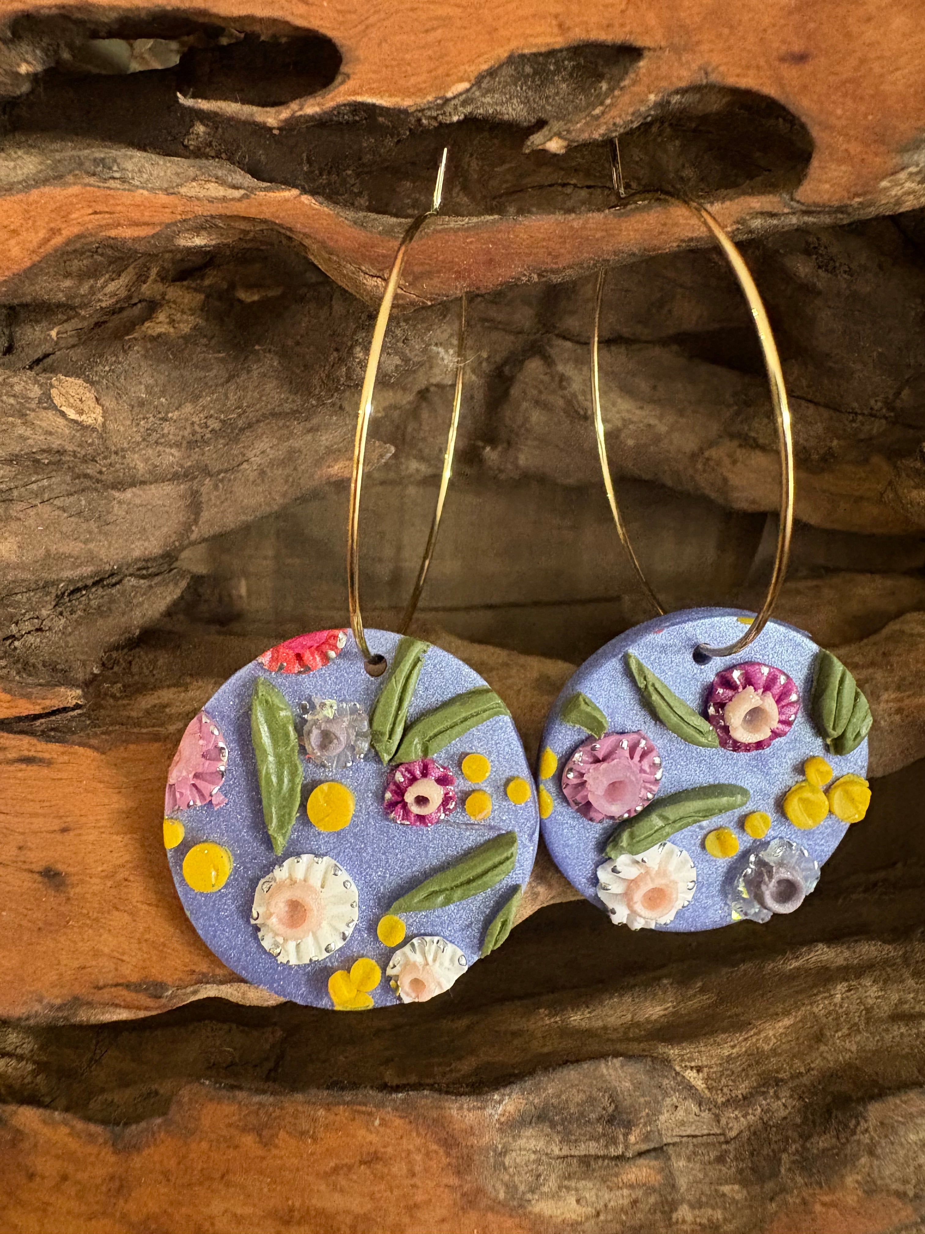 Australian floral hoop earrings | Handmade and Hand Painted Floral Hoop Earrings