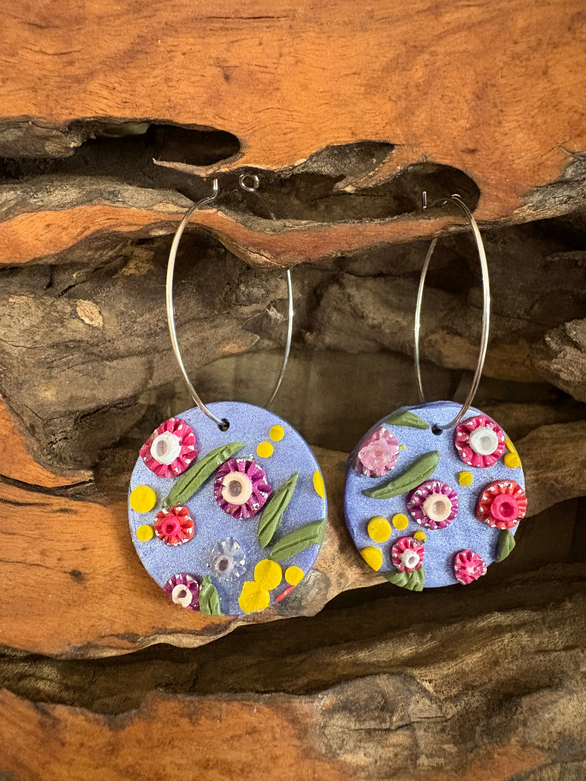 Australian floral hoop earrings | Handmade and Hand Painted Floral Hoop Earrings