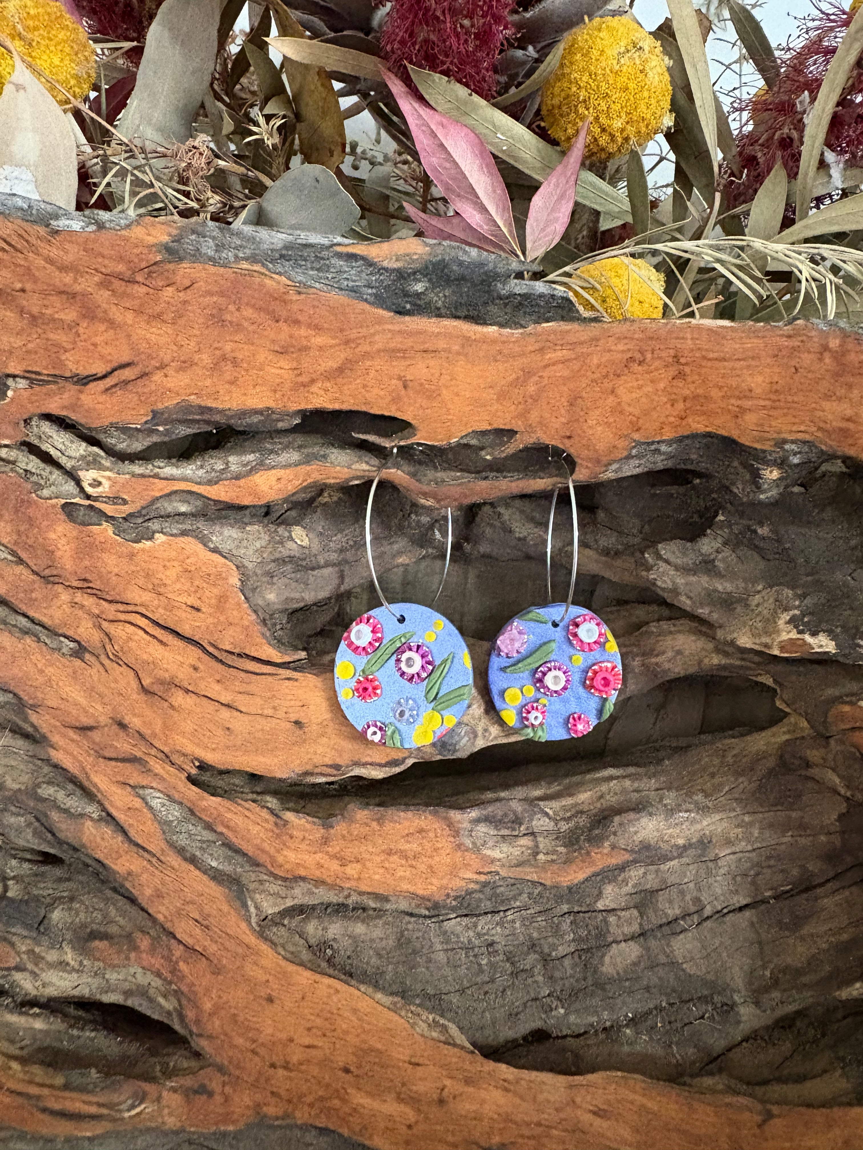 Australian floral hoop earrings | Handmade and Hand Painted Floral Hoop Earrings