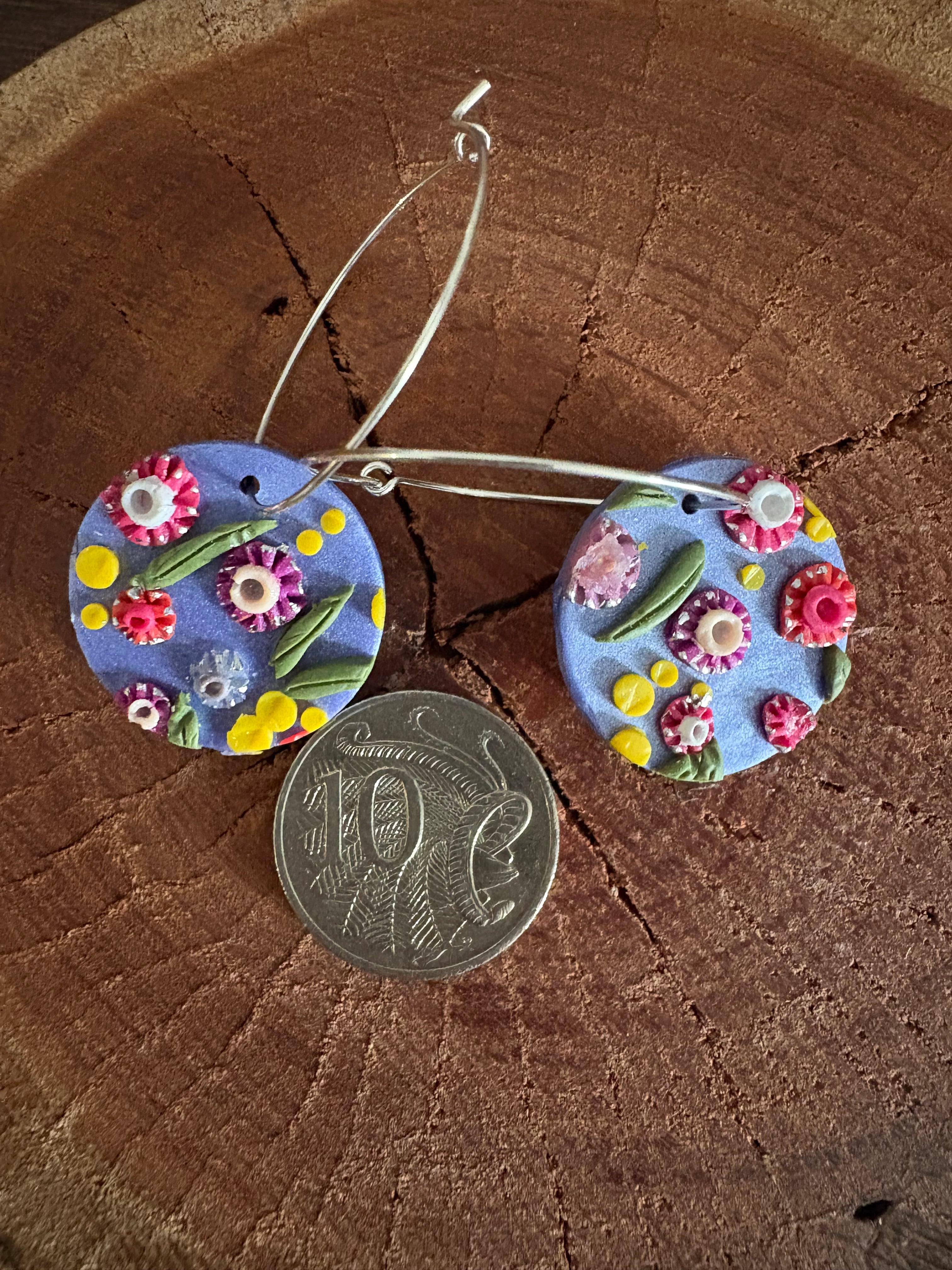 Australian floral hoop earrings | Handmade and Hand Painted Floral Hoop Earrings