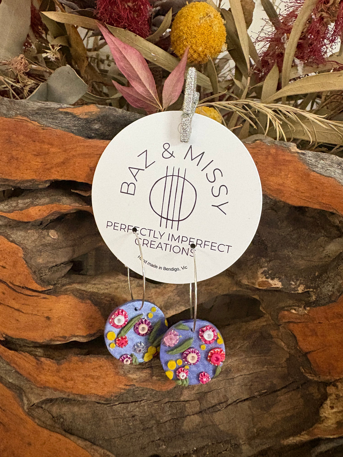 Australian floral hoop earrings | Handmade and Hand Painted Floral Hoop Earrings