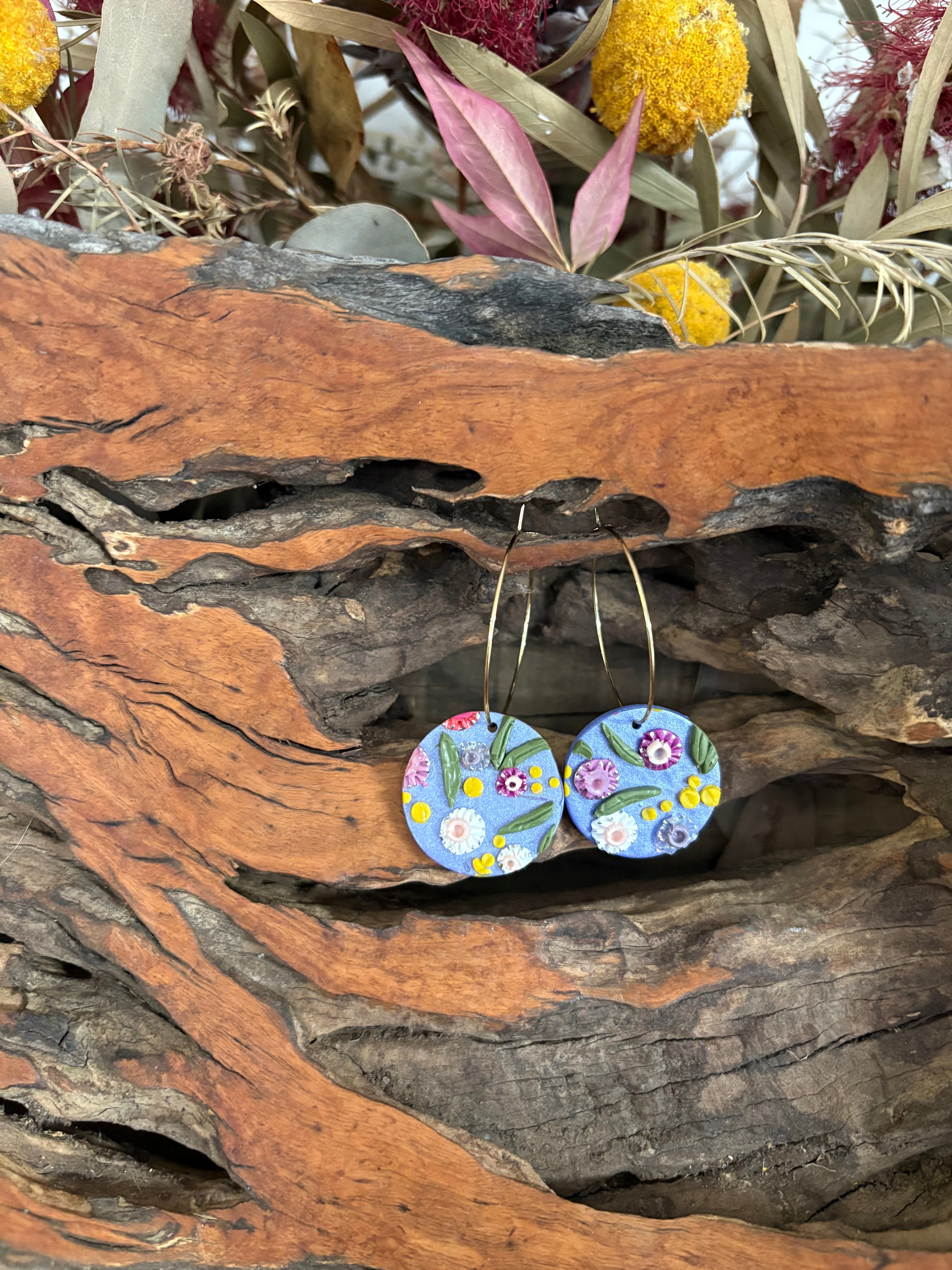 Australian floral hoop earrings | Handmade and Hand Painted Floral Hoop Earrings
