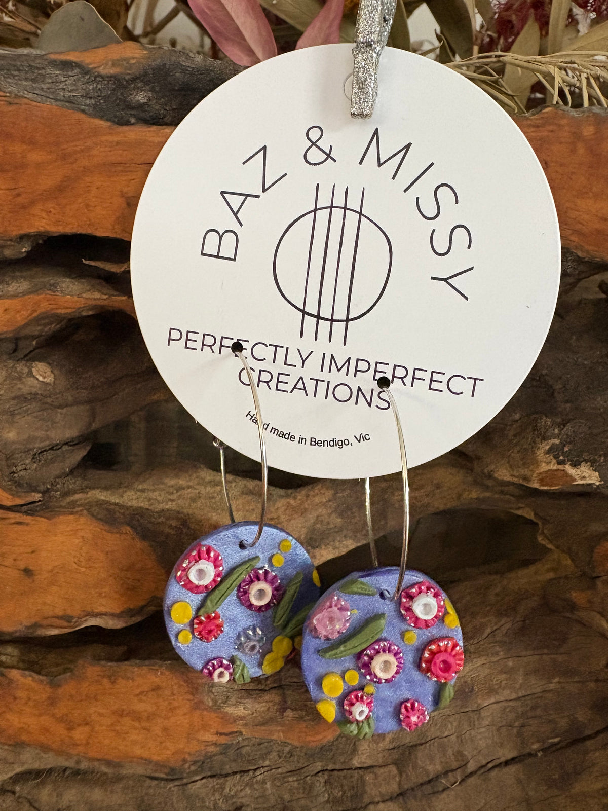 Australian floral hoop earrings | Handmade and Hand Painted Floral Hoop Earrings