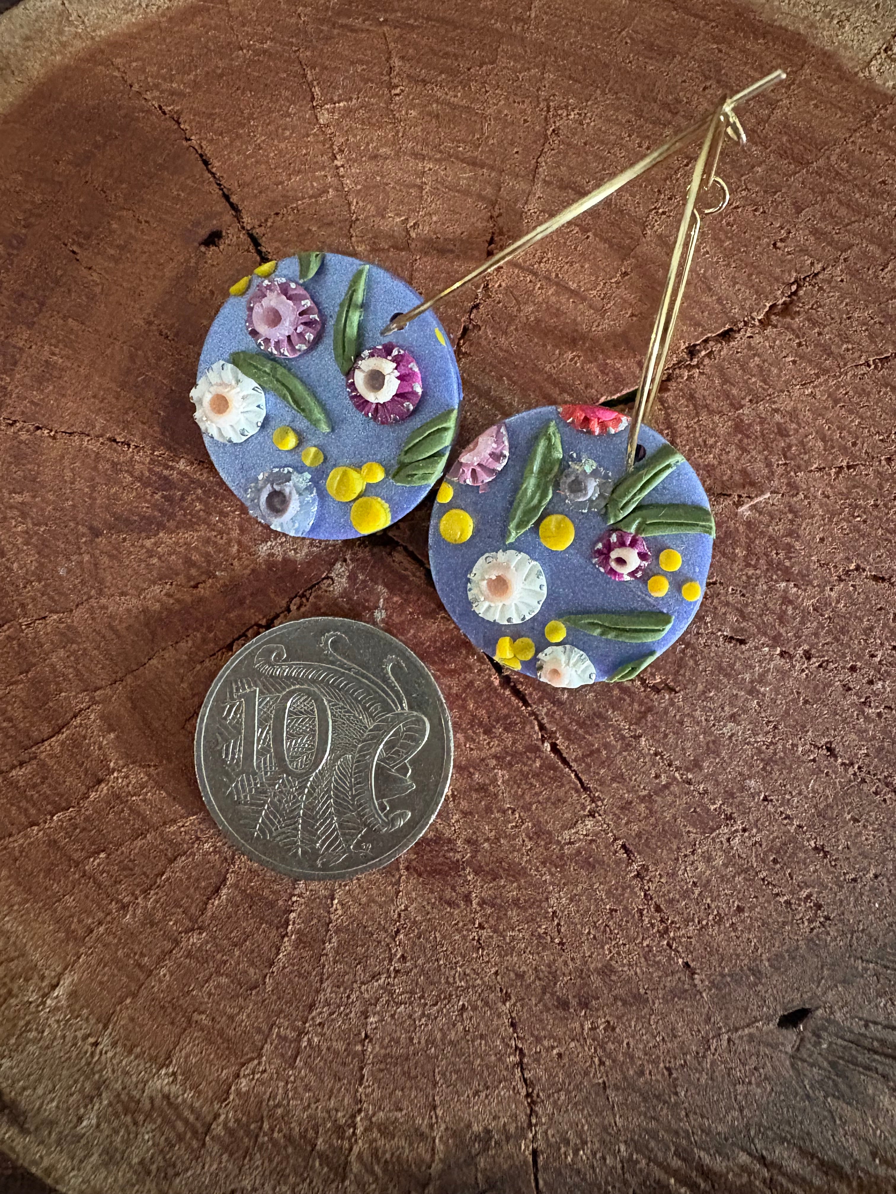 Australian floral hoop earrings | Handmade and Hand Painted Floral Hoop Earrings