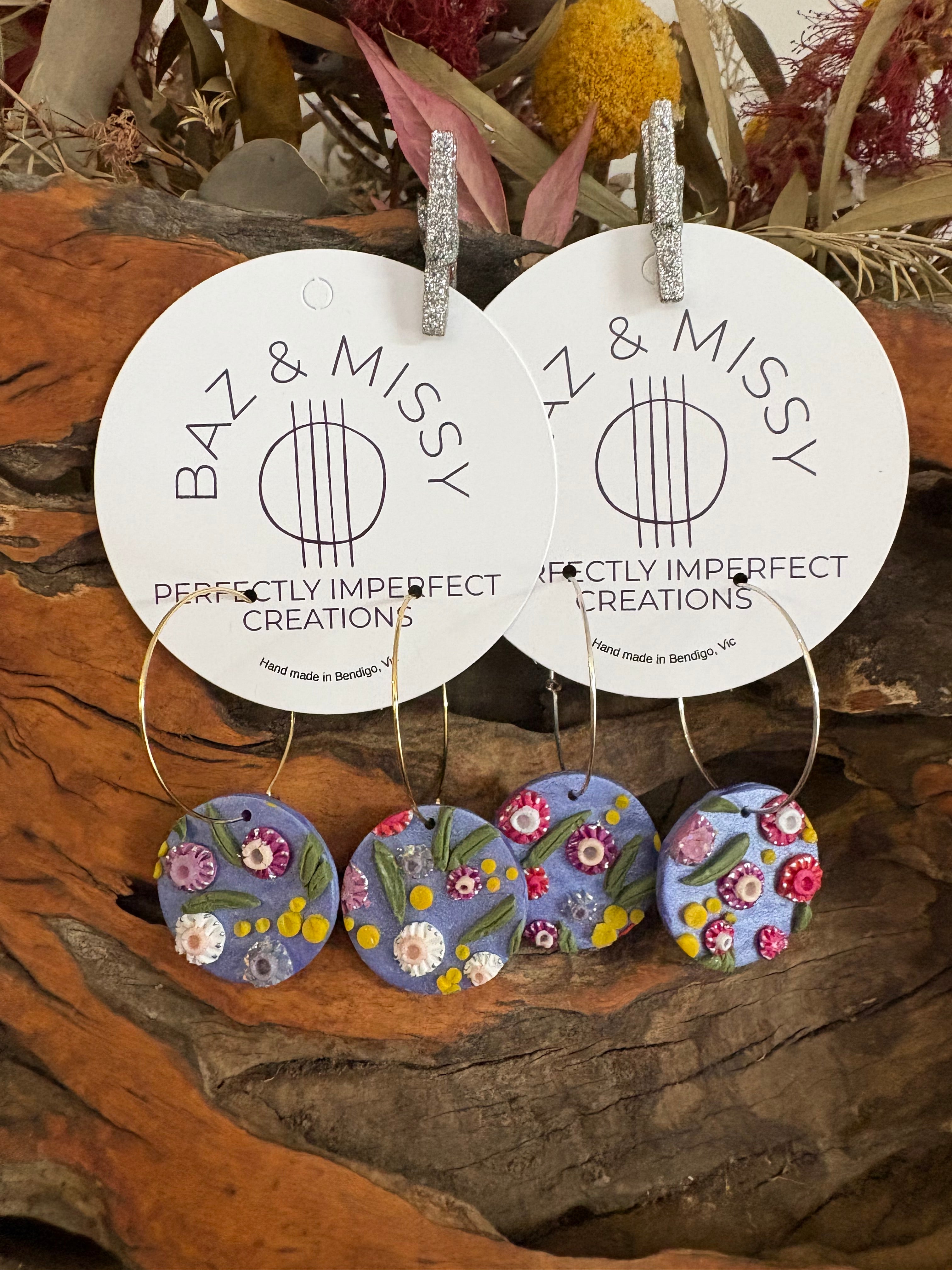 Australian floral hoop earrings | Handmade and Hand Painted Floral Hoop Earrings