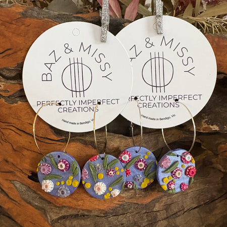 Australian floral hoop earrings | Handmade and Hand Painted Floral Hoop Earrings