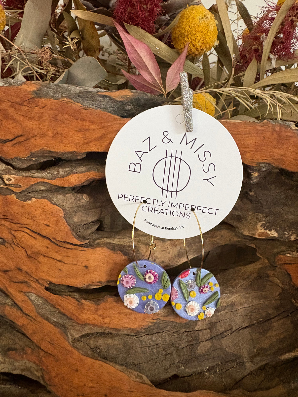 Australian floral hoop earrings | Handmade and Hand Painted Floral Hoop Earrings