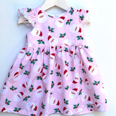 Girls Christmas Ruffle Sleeve Santa Dress
