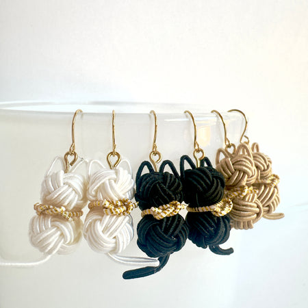 Koneko Japanese Mizuhiki Earrings – Handmade Kitty-Inspired Design with Tama Knot Symbolizing Harmony, Lightweight, Gift For Cat Lovers