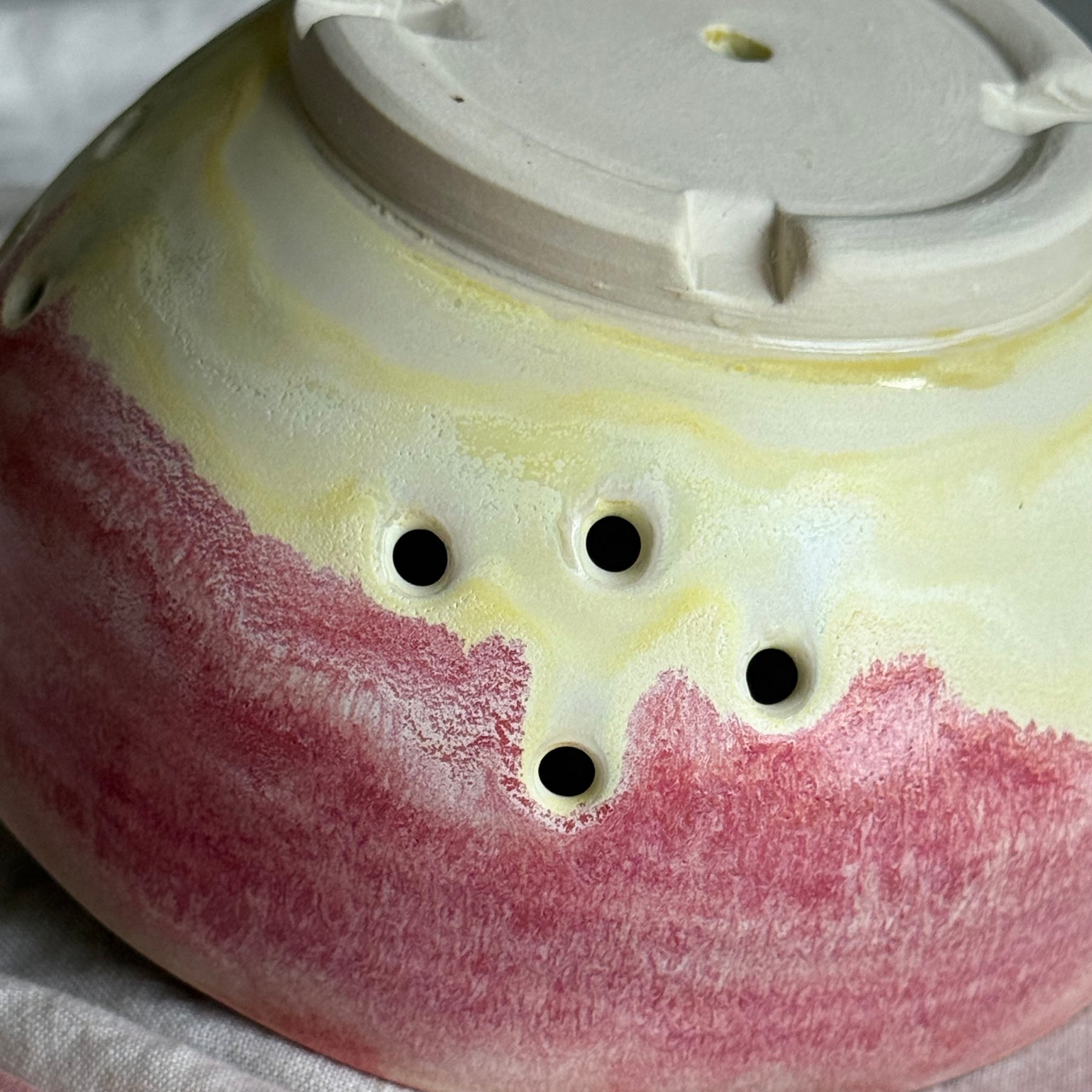 Handmade Berry Bowls | Pink and Lemon with Saucer | Black Clay Heart Rim | Blue Violet | Pink Heart Second