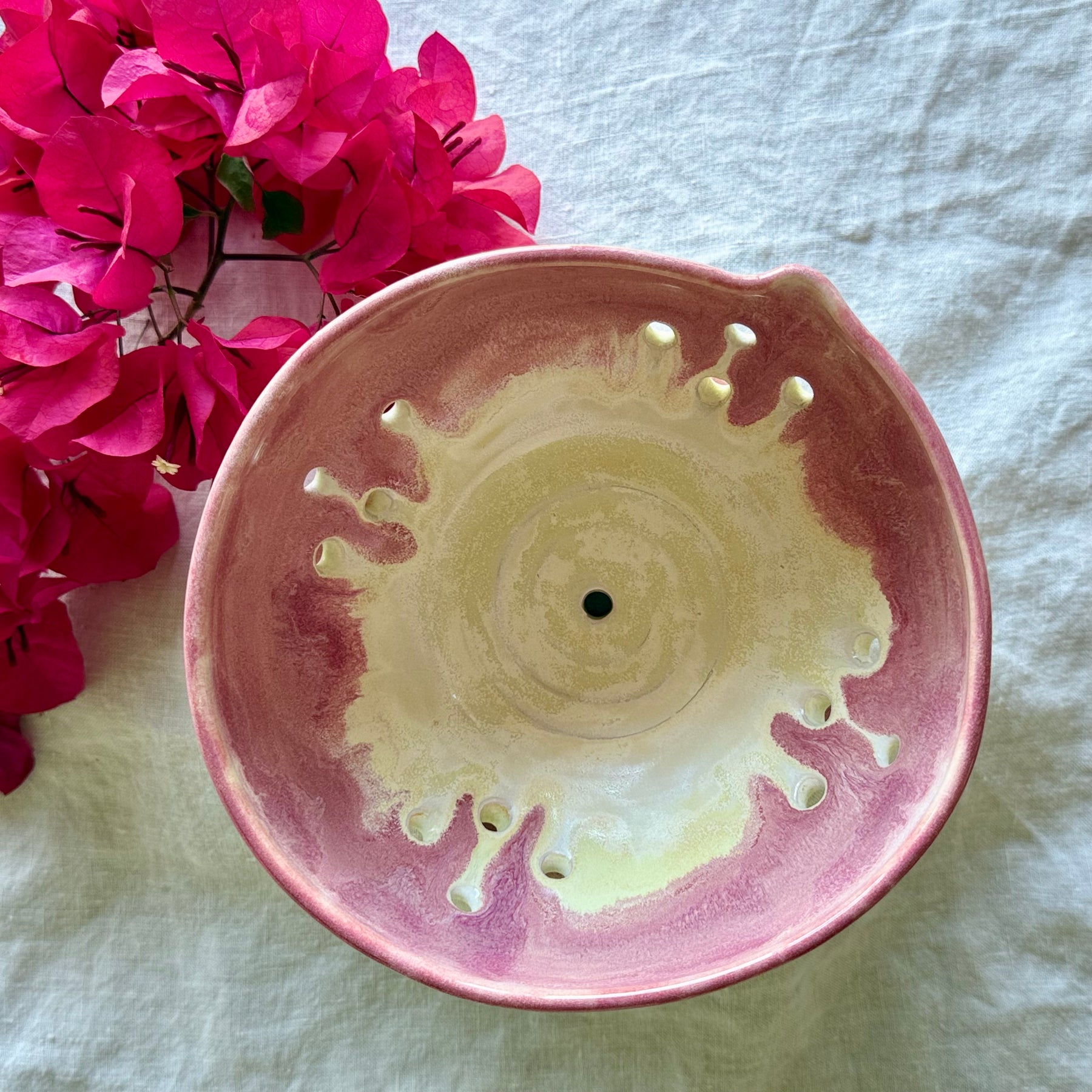 Handmade Berry Bowls | Pink and Lemon with Saucer | Black Clay Heart Rim | Blue Violet | Pink Heart Second
