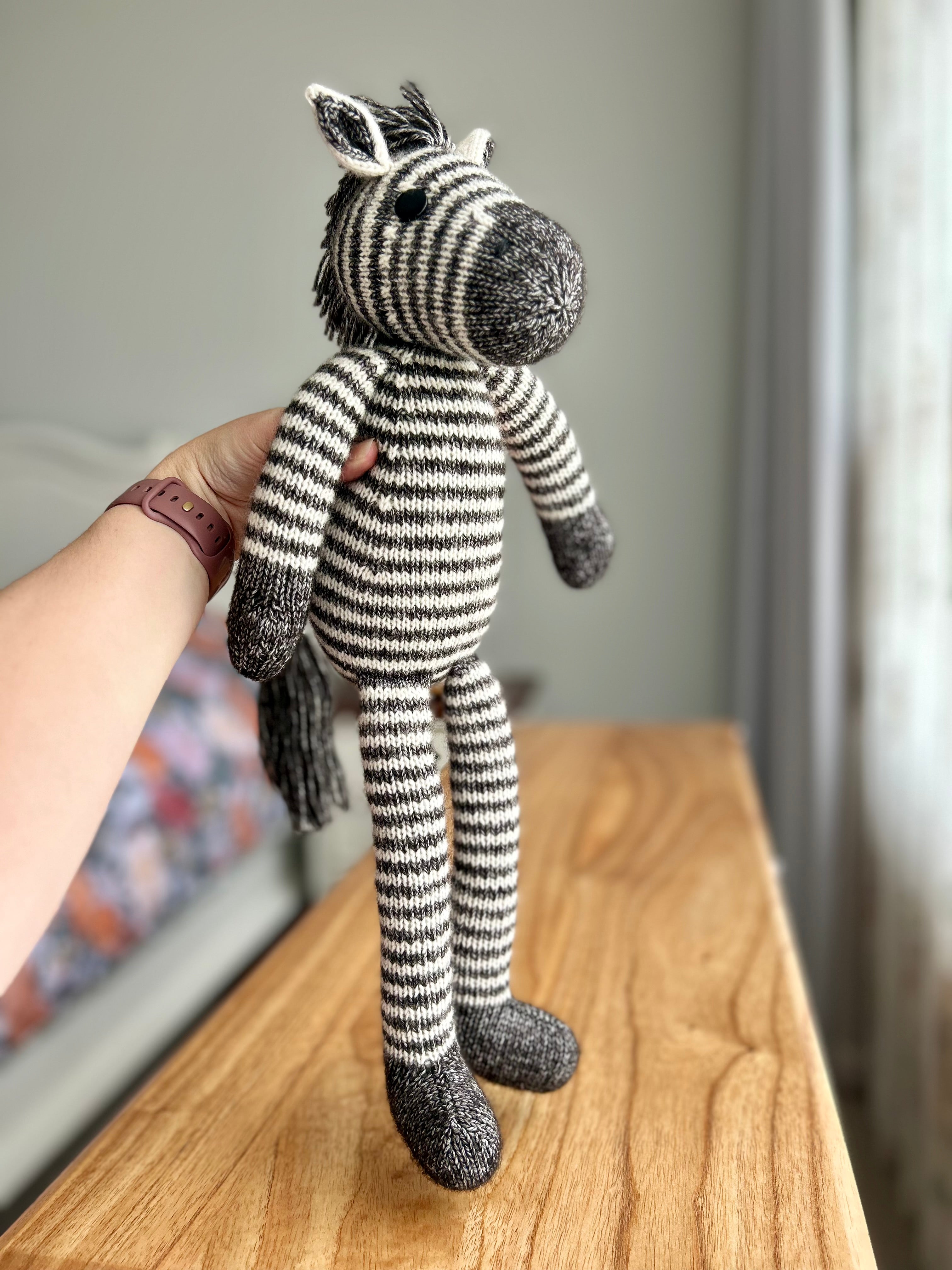 Long Leg Zebra | Hand Knitted | Wild | Cotton Blend | 48cm | Ready to Ship