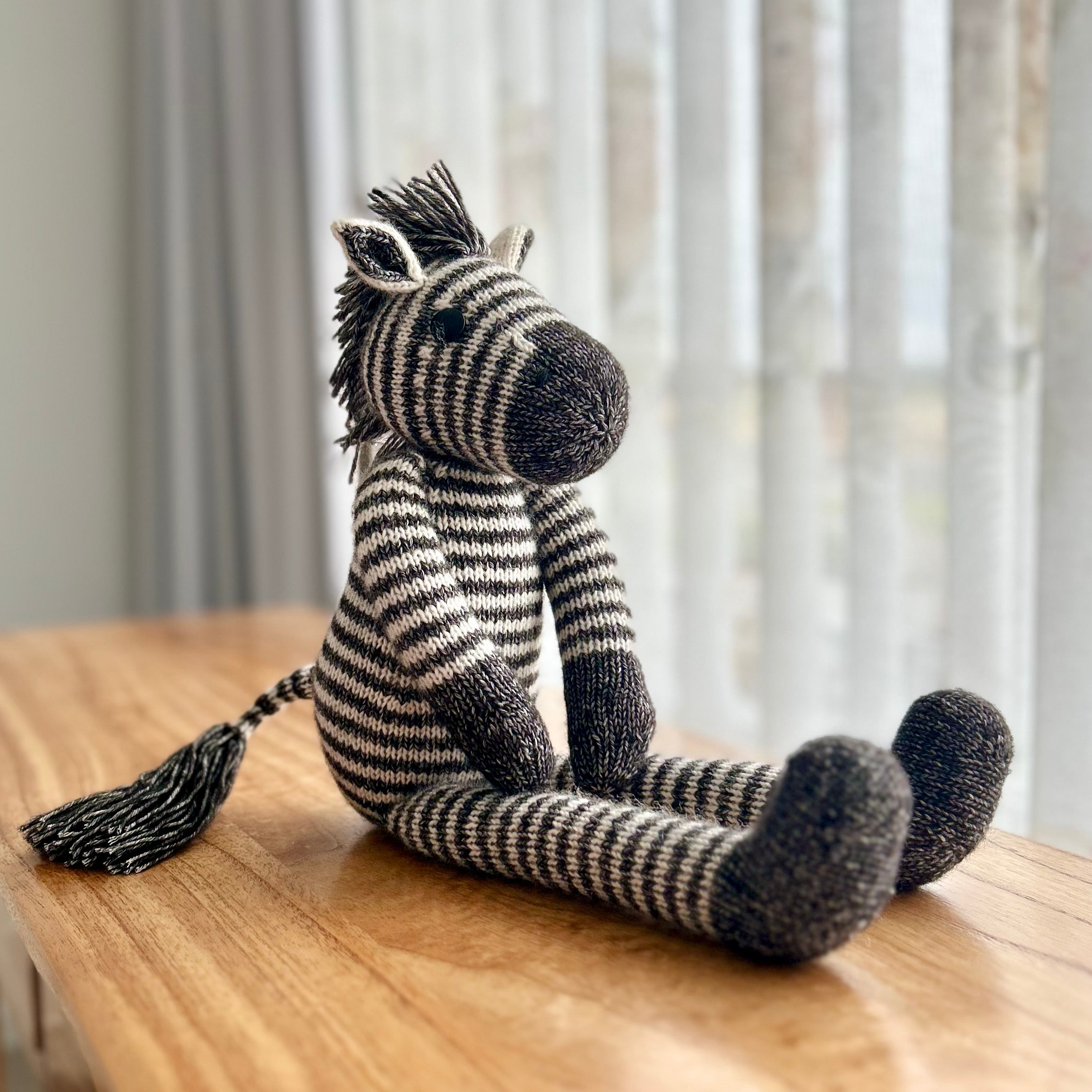 Long Leg Zebra | Hand Knitted | Wild | Cotton Blend | 48cm | Ready to Ship