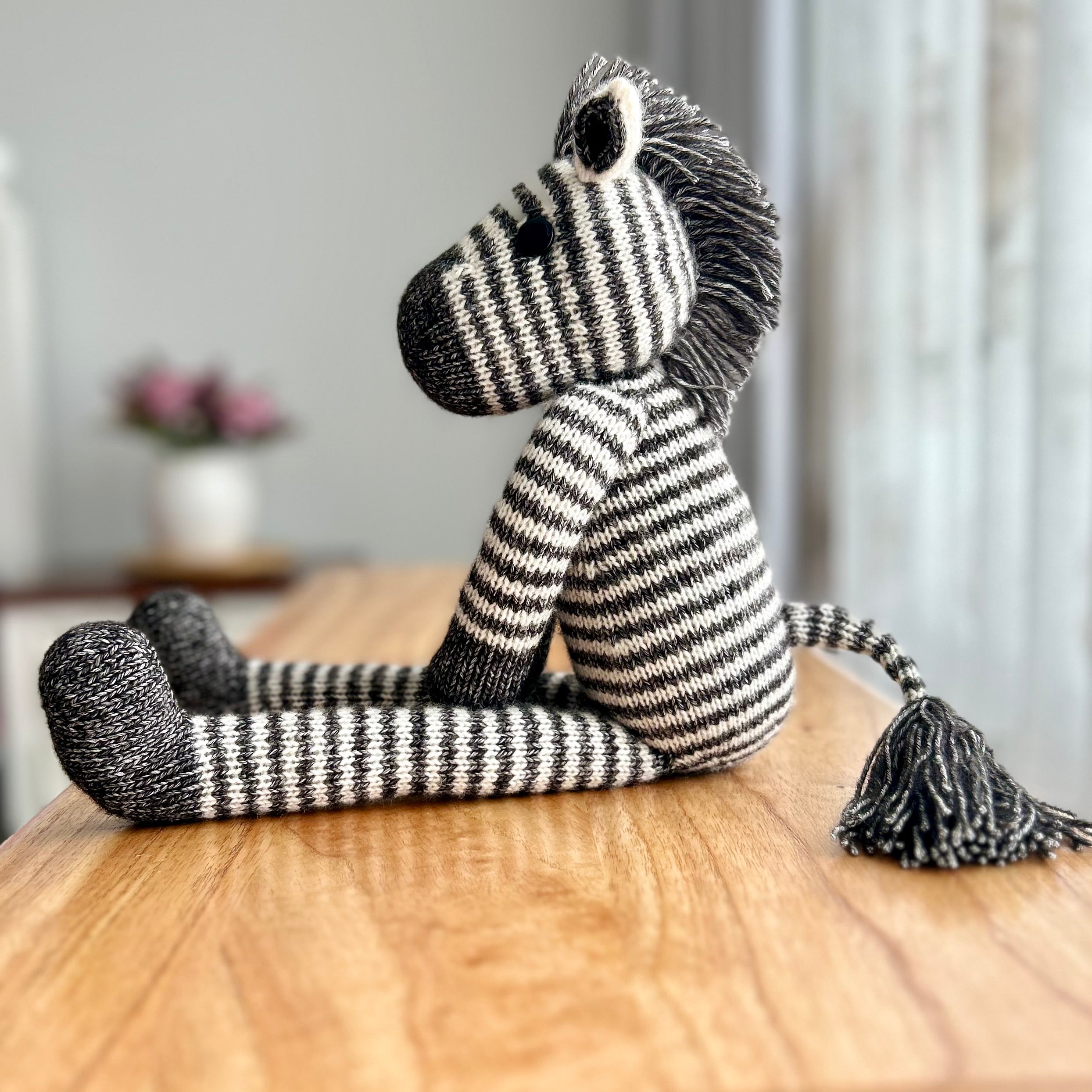 Long Leg Zebra | Hand Knitted | Wild | Cotton Blend | 48cm | Ready to Ship