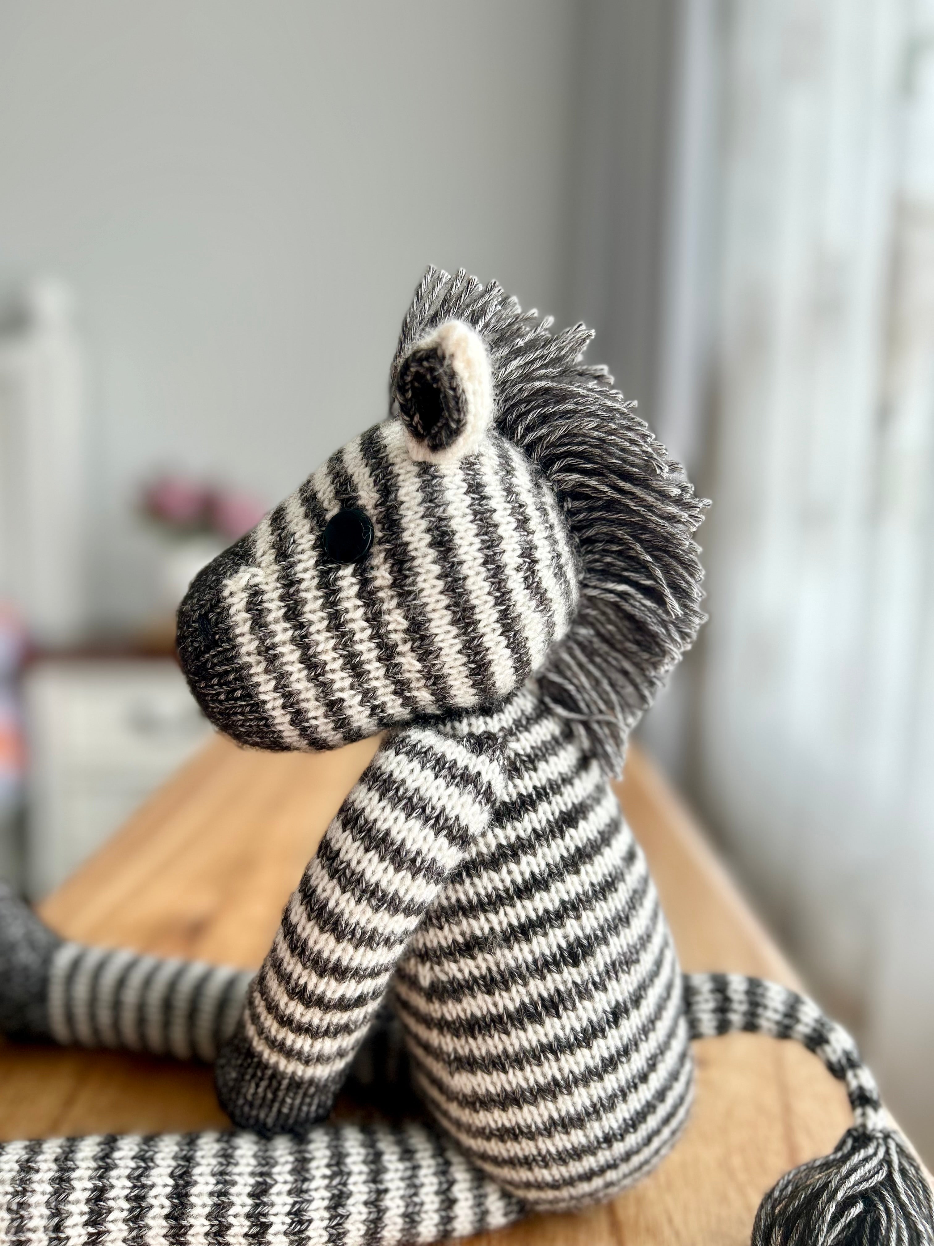 Long Leg Zebra | Hand Knitted | Wild | Cotton Blend | 48cm | Ready to Ship