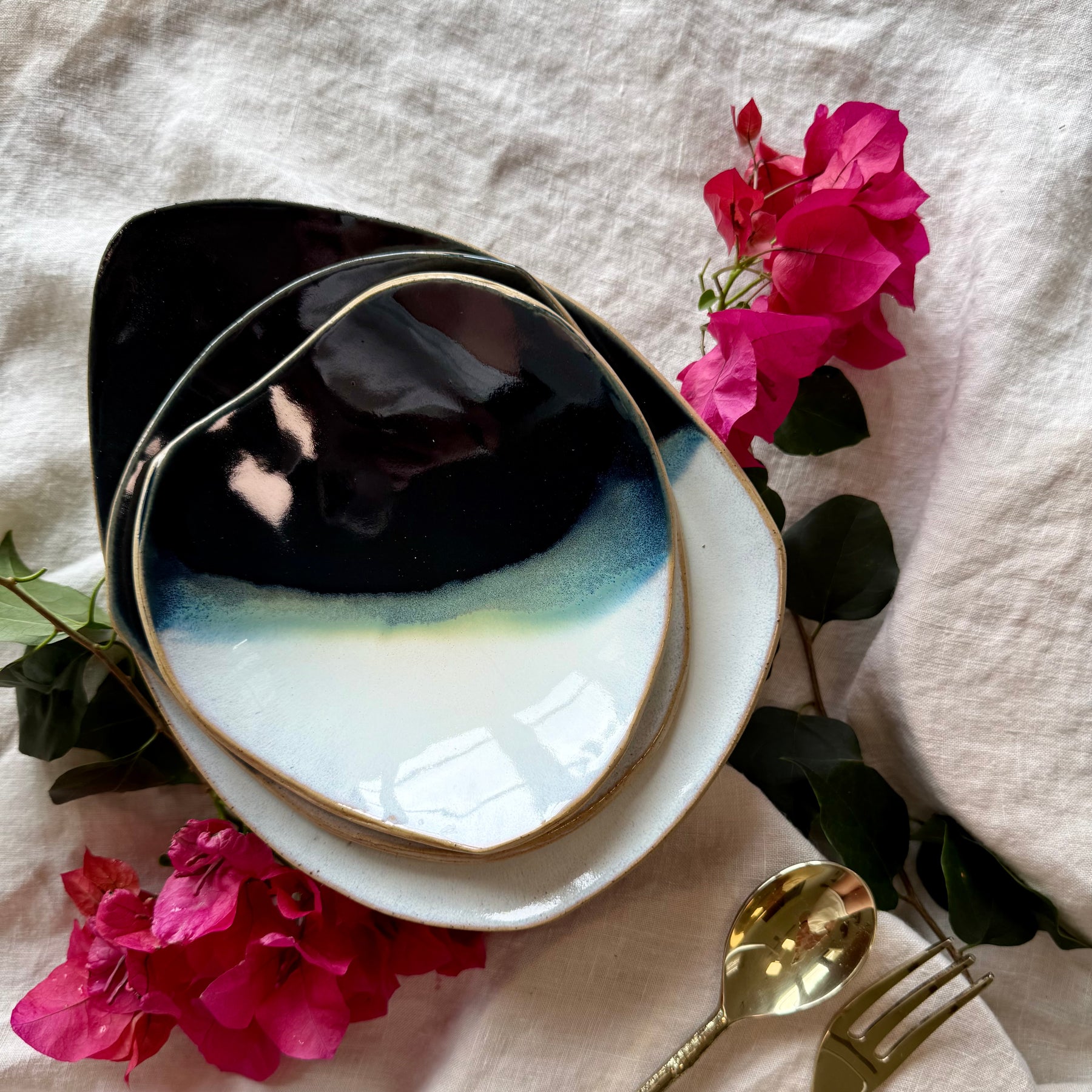 Set of 3 Handmade Ceramic Bowls | Stacking Serving Bowls | Coastal