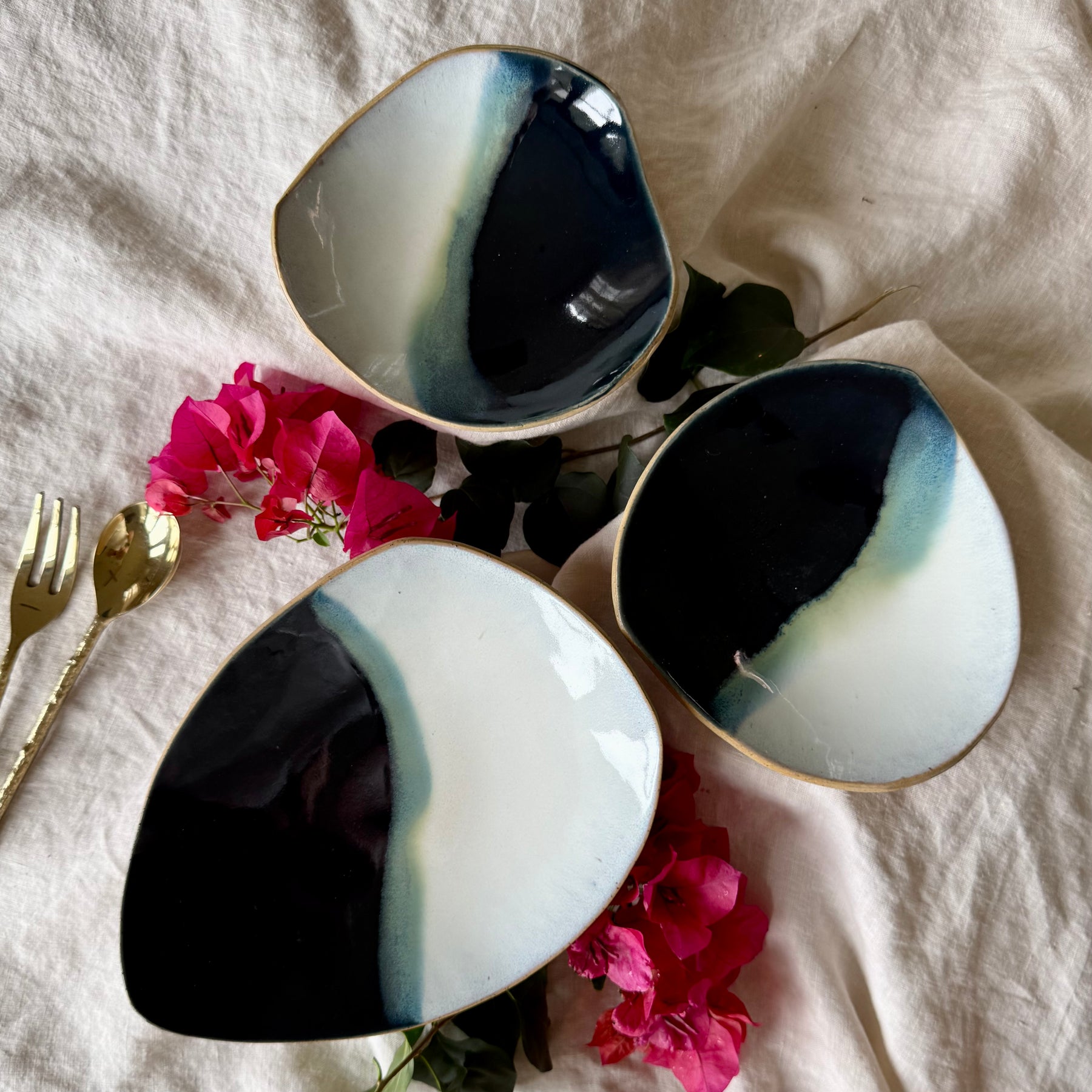 Set of 3 Handmade Ceramic Bowls | Stacking Serving Bowls | Coastal