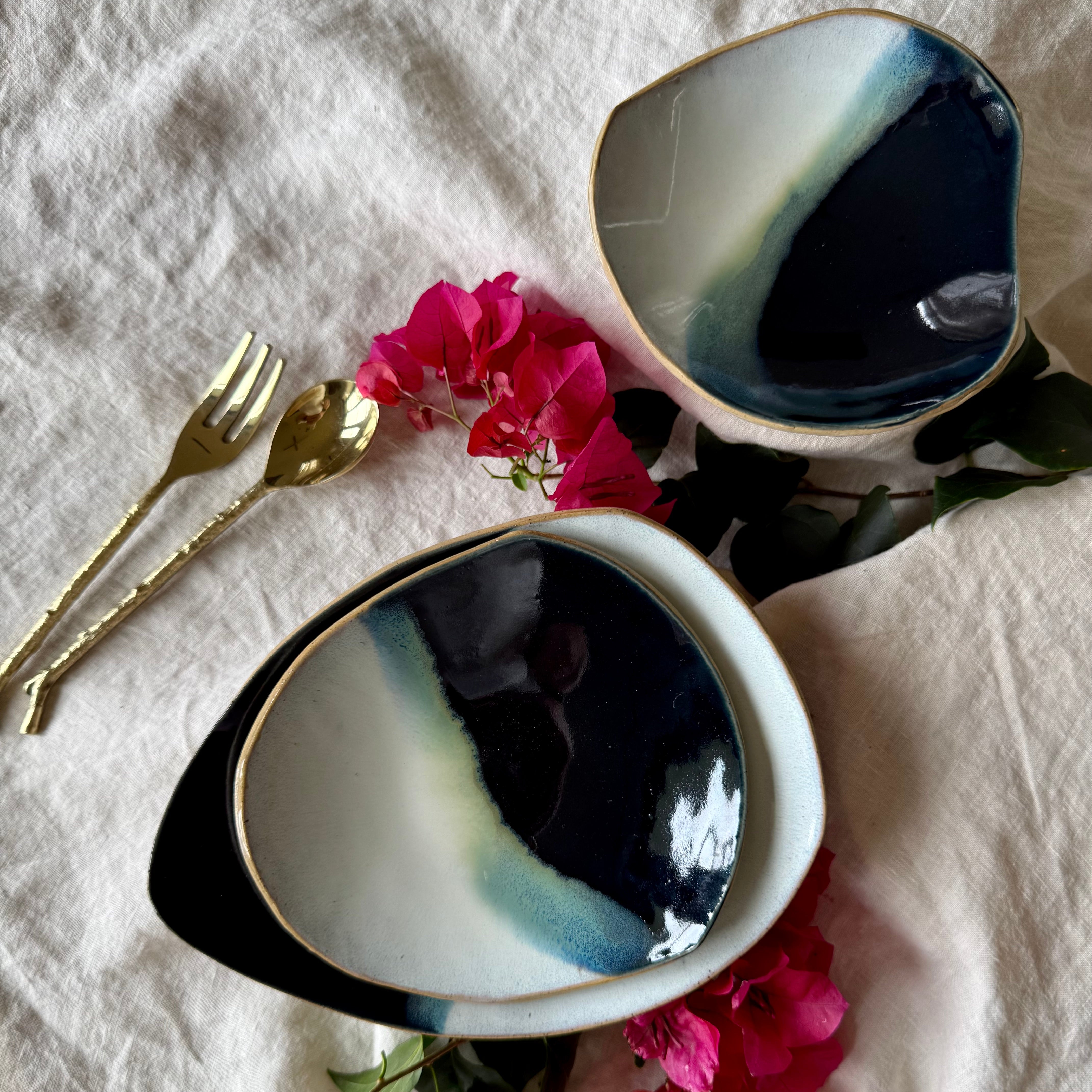 Set of 3 Handmade Ceramic Bowls | Stacking Serving Bowls | Coastal