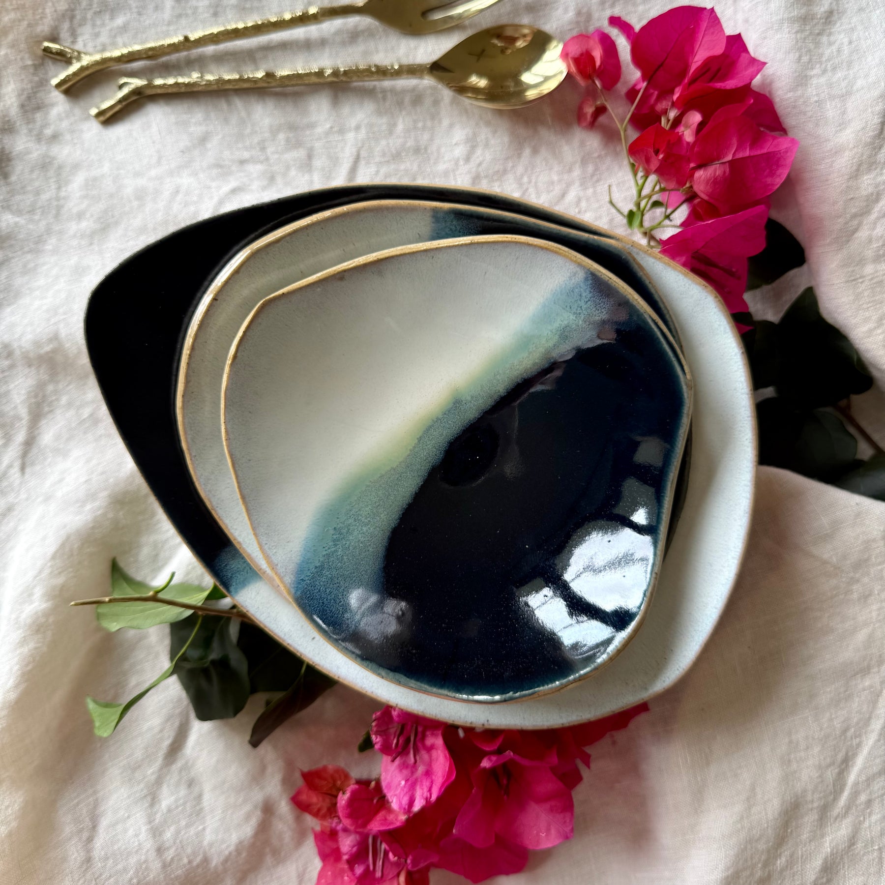 Set of 3 Handmade Ceramic Bowls | Stacking Serving Bowls | Coastal