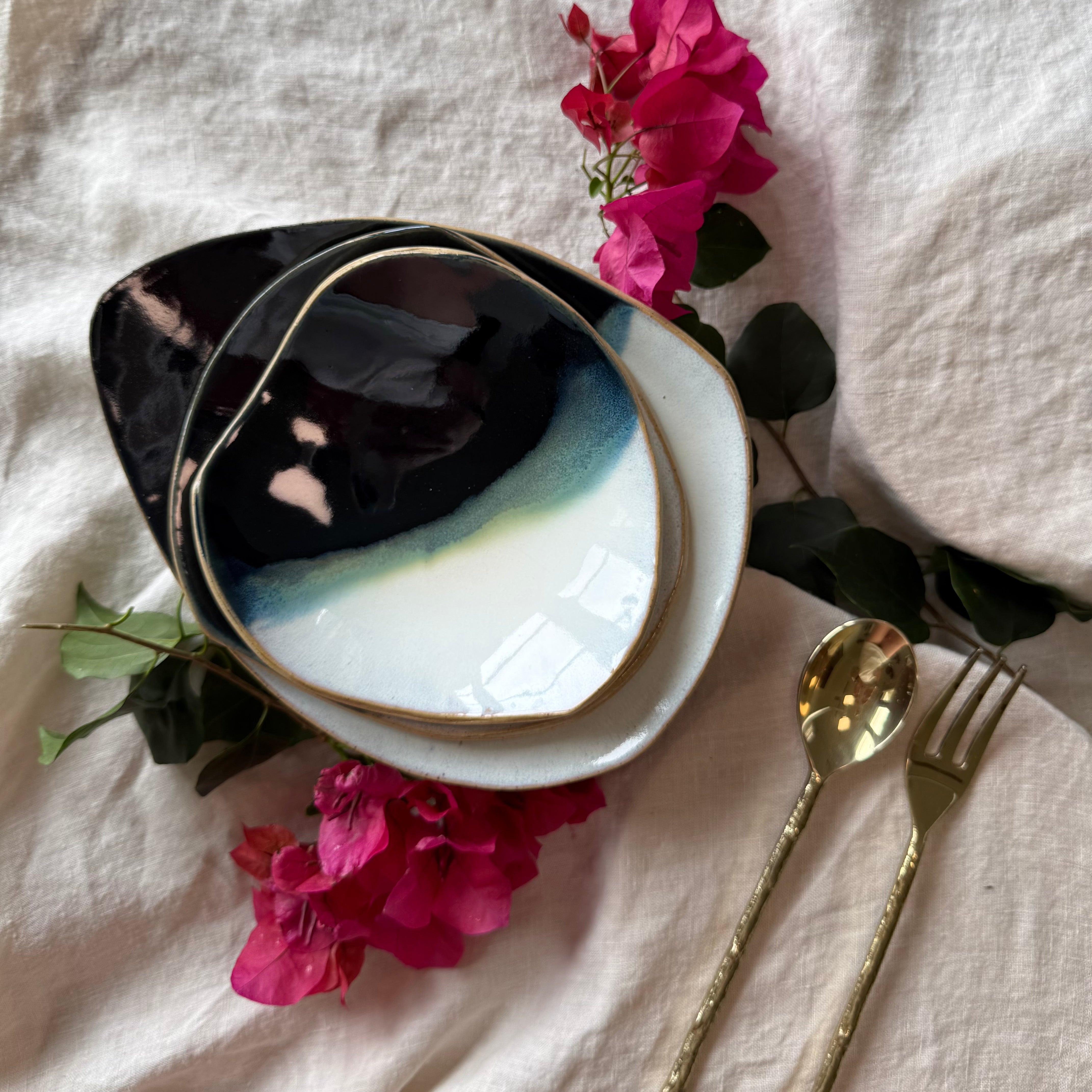 Set of 3 Handmade Ceramic Bowls | Stacking Serving Bowls | Coastal