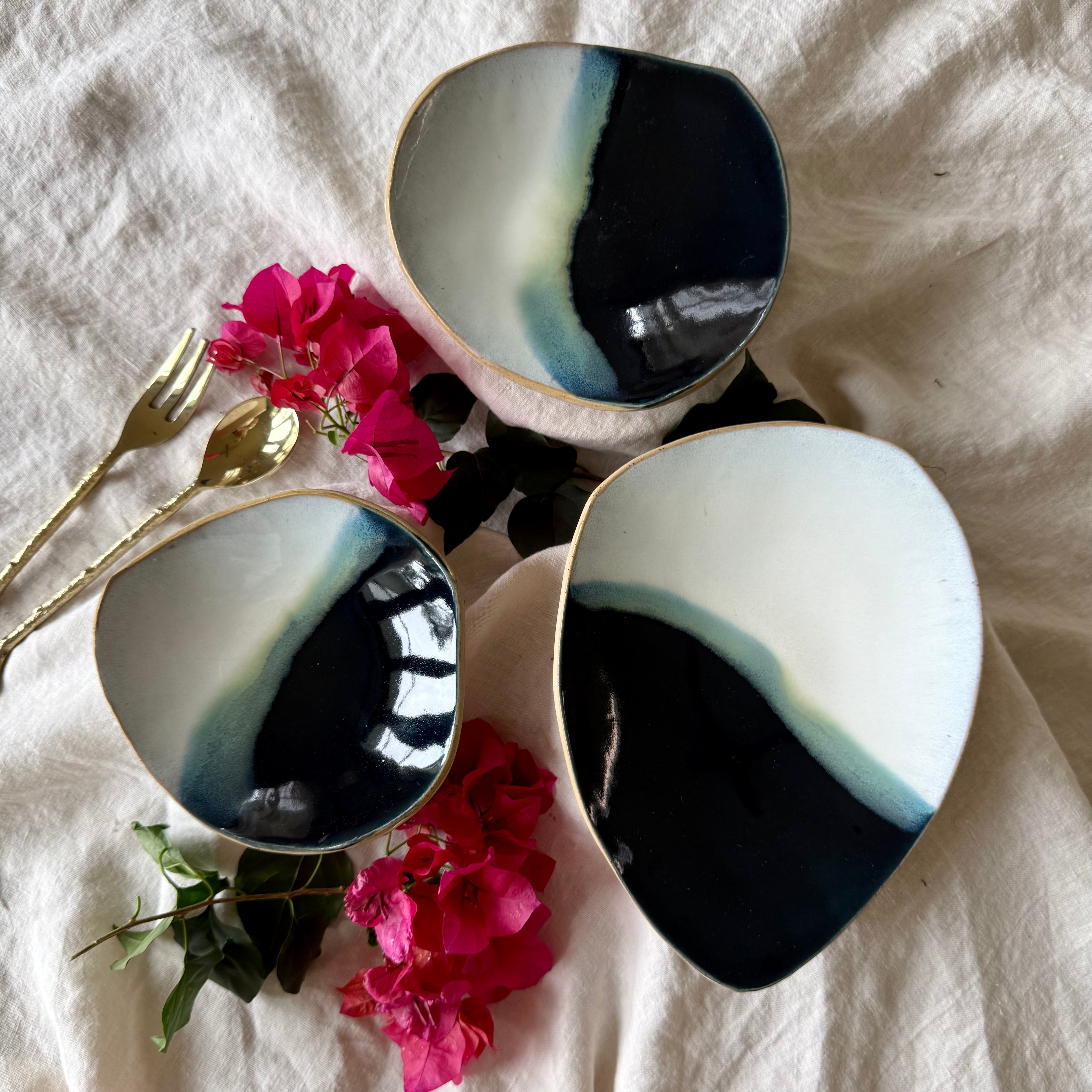 Set of 3 Handmade Ceramic Bowls | Stacking Serving Bowls | Coastal