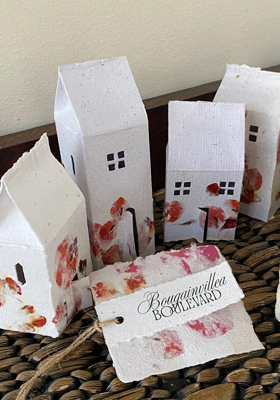 Tiny houses of Decoupaged Handmade Paper with LED light - Personalised your Street too!