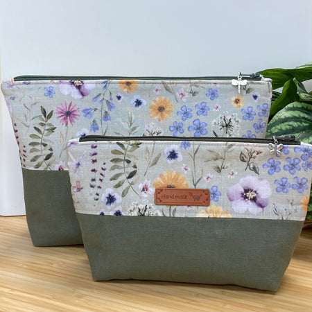 Zipper Pouch - Two-Tone - Green Floral
