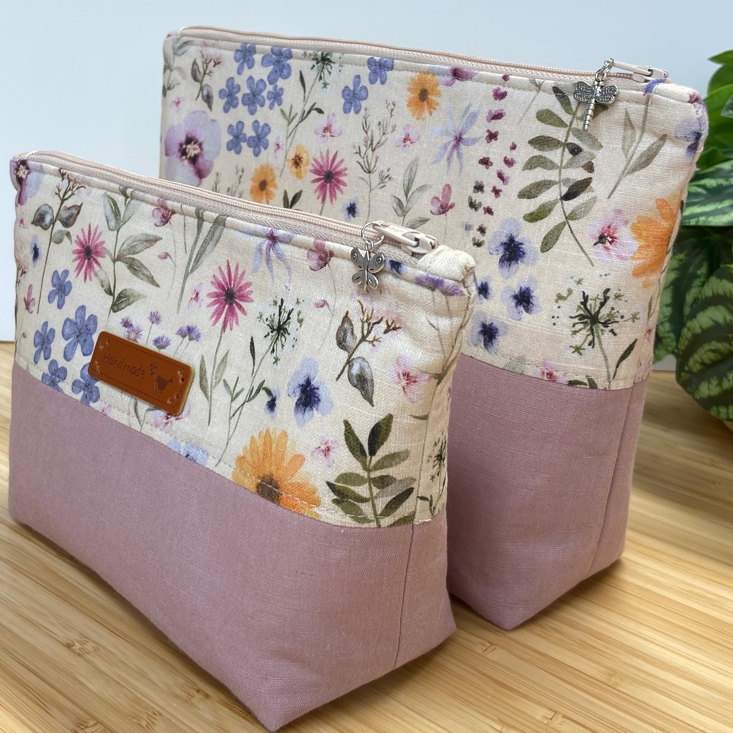 Zipper Pouch - Two-Tone - Pink/Cream Floral