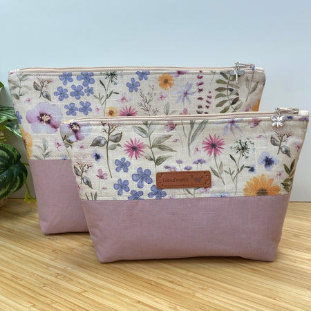 Zipper Pouch - Two-Tone - Pink/Cream Floral