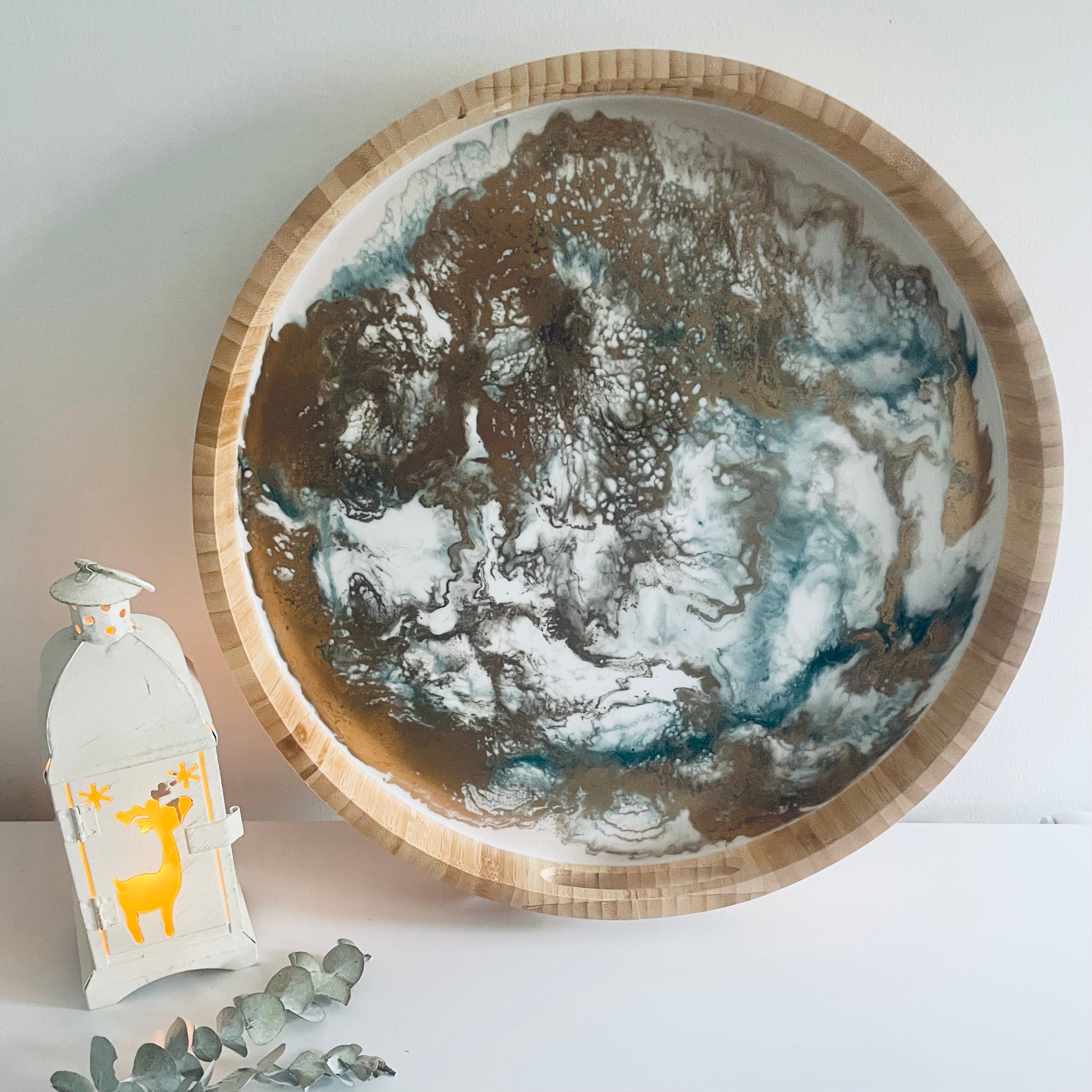 White, Green and Gold Bamboo Resin Serving Tray