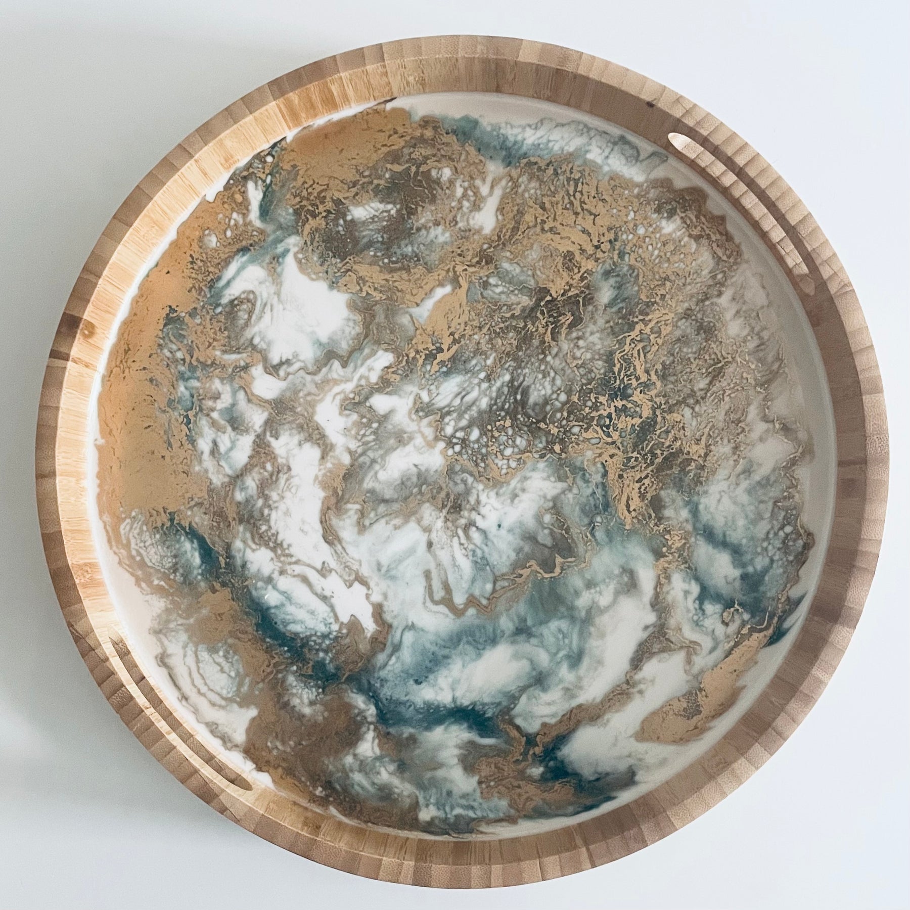 White, Green and Gold Bamboo Resin Serving Tray