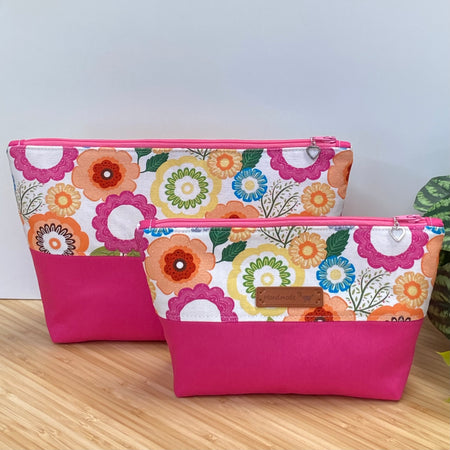 Retro Two-Tone Zipper Pouch - Bright Flowers